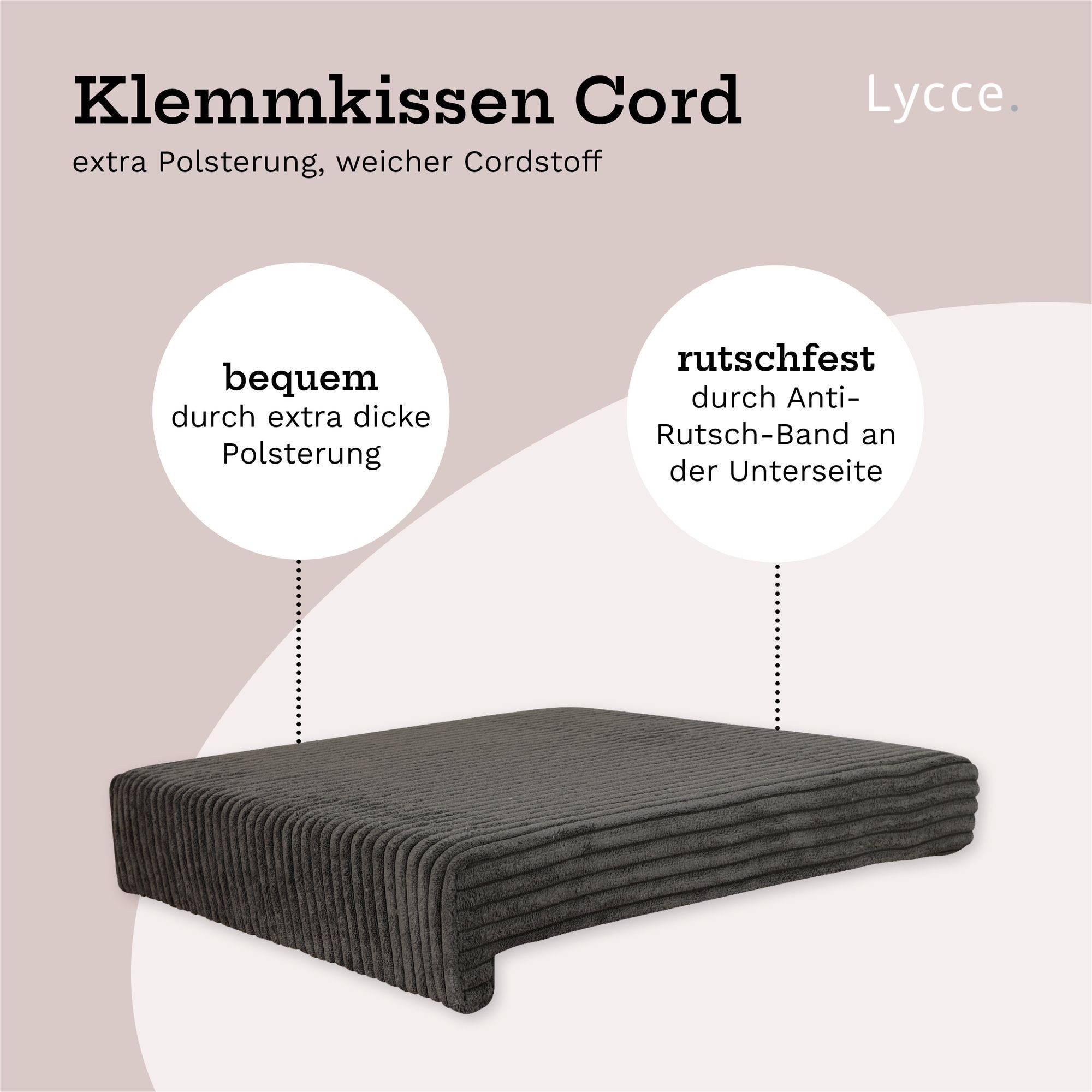 Lycce Bankauflage Bankauflage Klemmkissen 1 Leiste, Cordstoff extra Polsterung, (1 St), für Banktiefe ab 35 cm, verrutscht nicht, versch. Farben