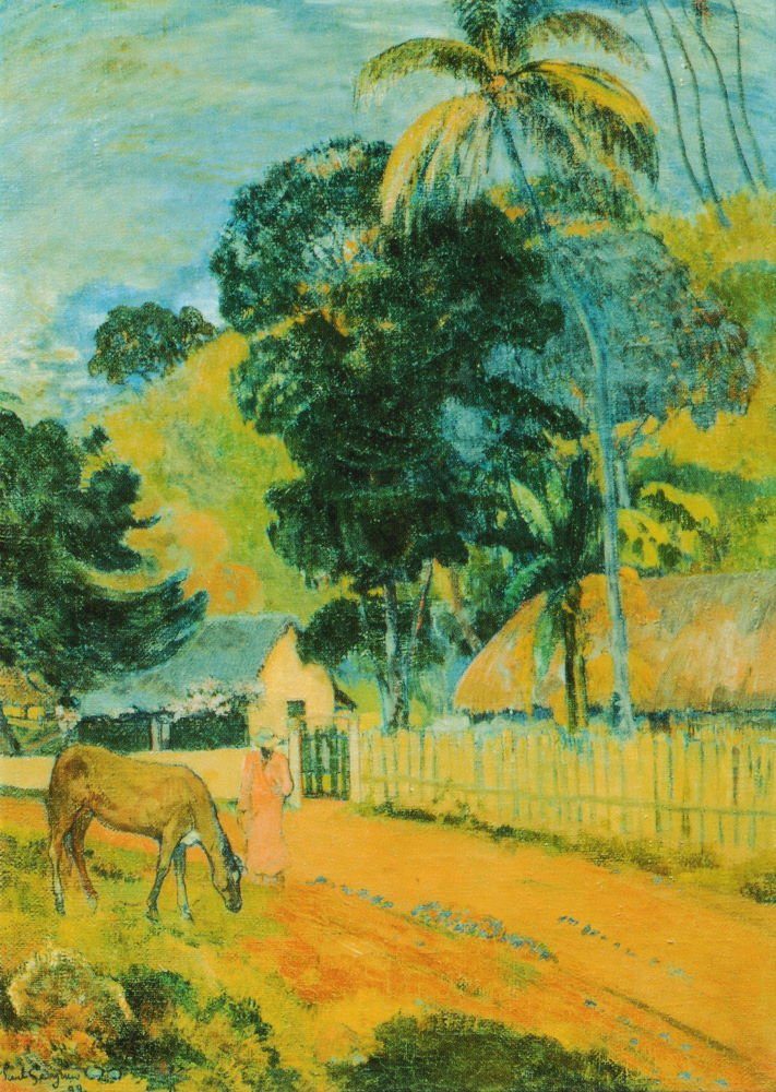 Postkarte Pferd "Ein der Paul Kunstkarte Gauguin auf Straße"