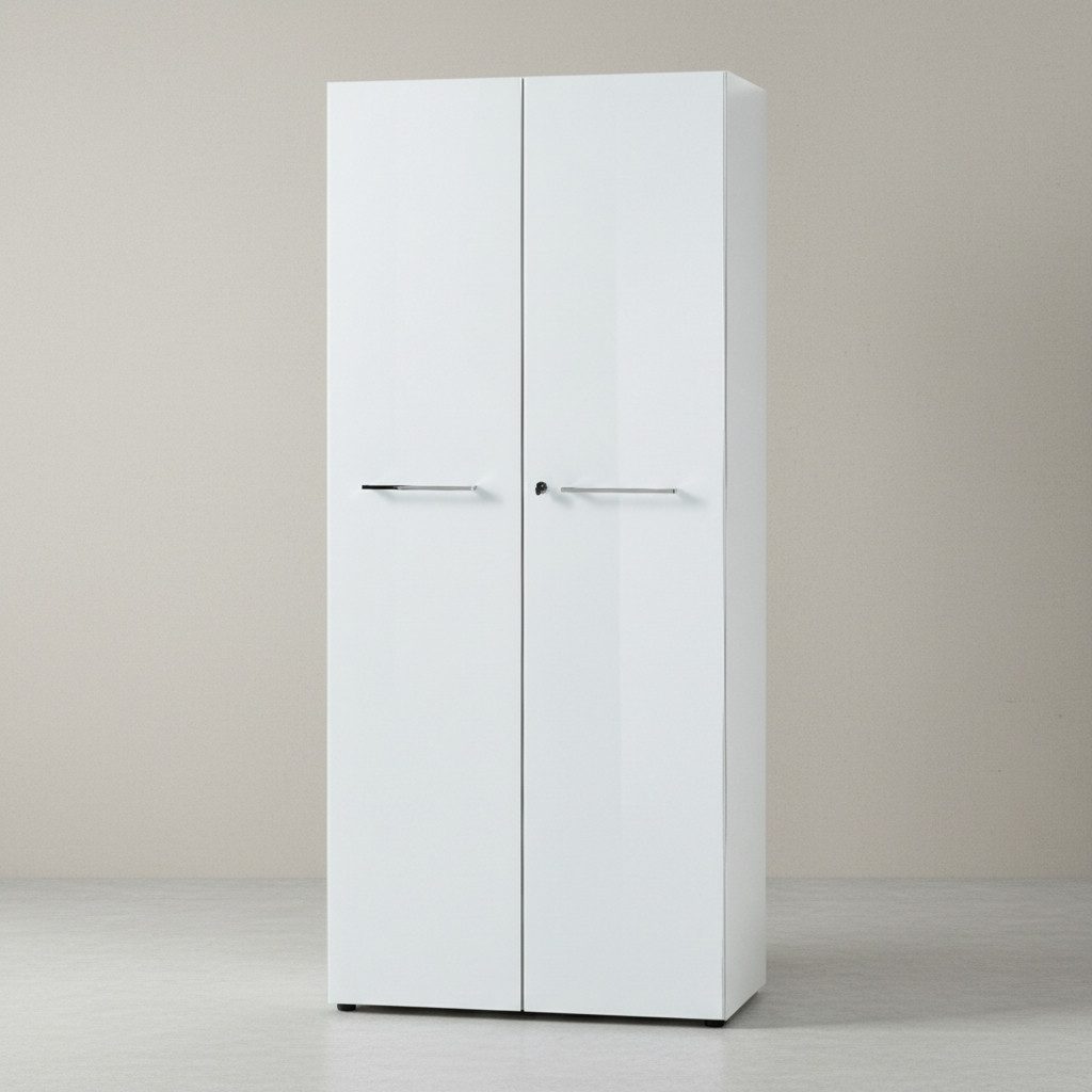 KADIMA DESIGN Aktenschrank Aktenschrank MUENCHEN 5 Ordnerhöhen Glasfront Abschließbar Modern Büro (Griffe Metall (Verchromt), Relinggriffe, Made in Germany, ABS-Kanten) 80x37x196cm, Stauraum 5 OH, Belastbarkeit 22kg/Boden (Gesamt > 100kg)