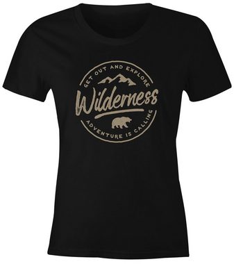 Neverless Print-Shirt Damen T-Shirt Adventure Logo Berge Mountain Bär Wilderness Schriftzug Fashion Streetstyle Slim Fit Neverless® mit Print