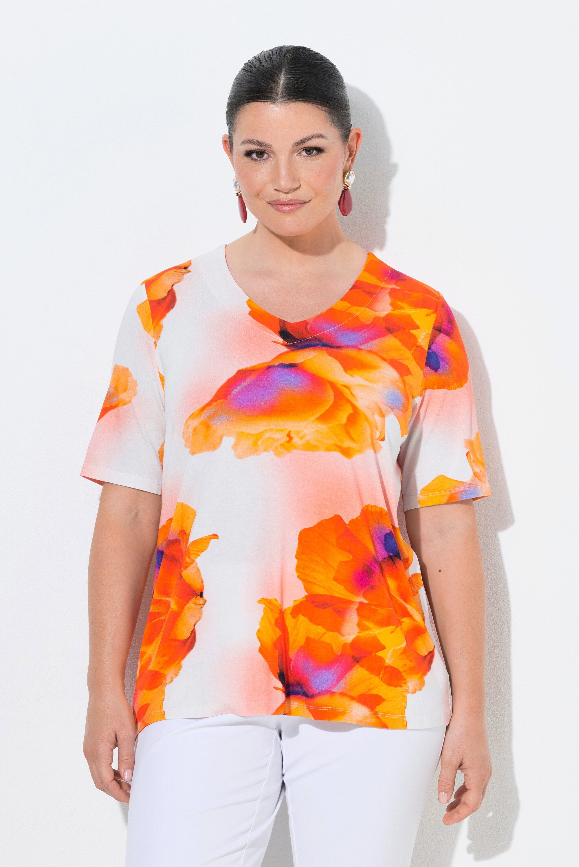 Ulla Popken T-Shirt T-Shirt V-Ausschnitt Classic Halbarm