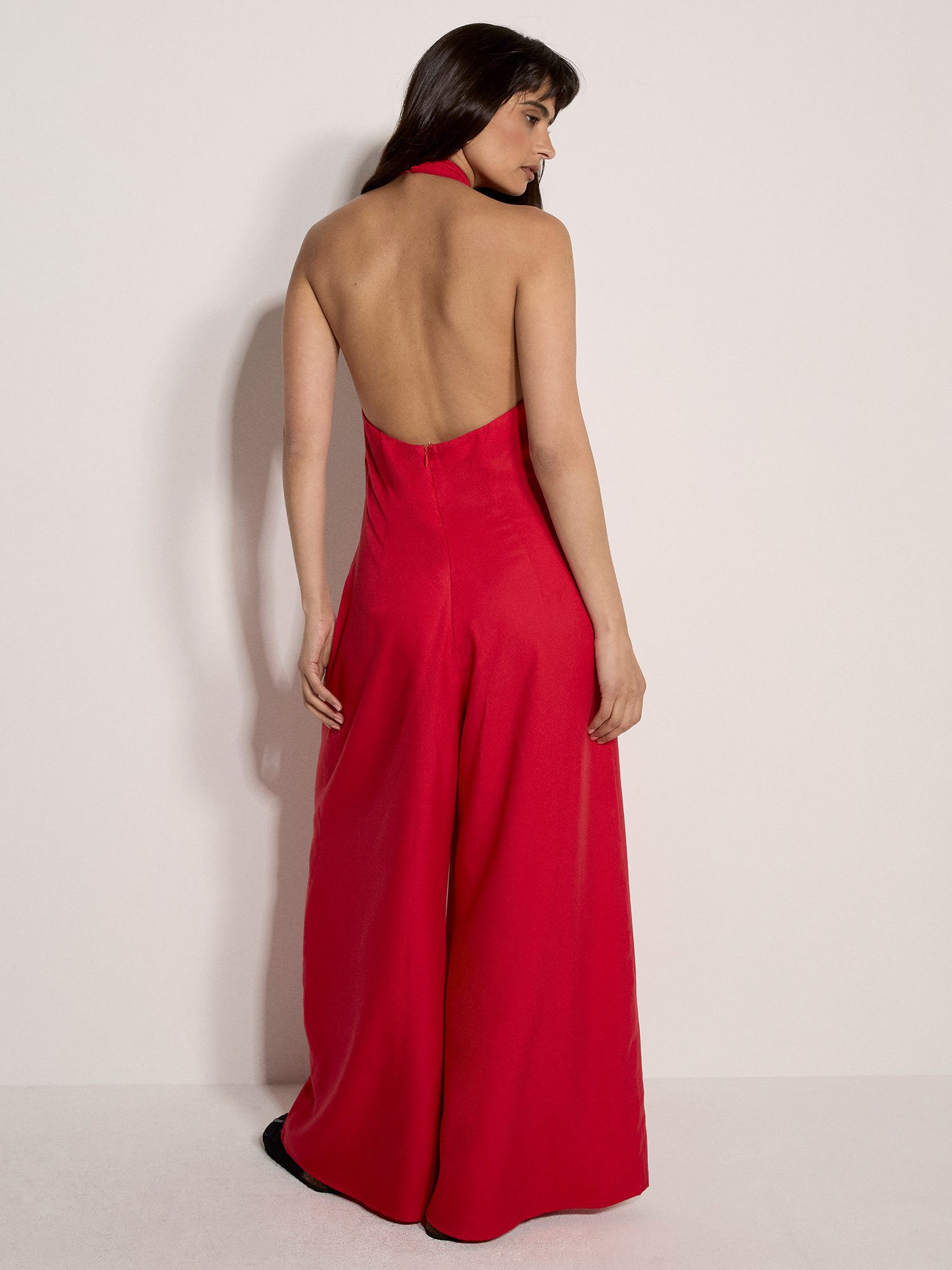 Apricot Jumpsuit Neckholder-Jumpsuit mit weitem Bein