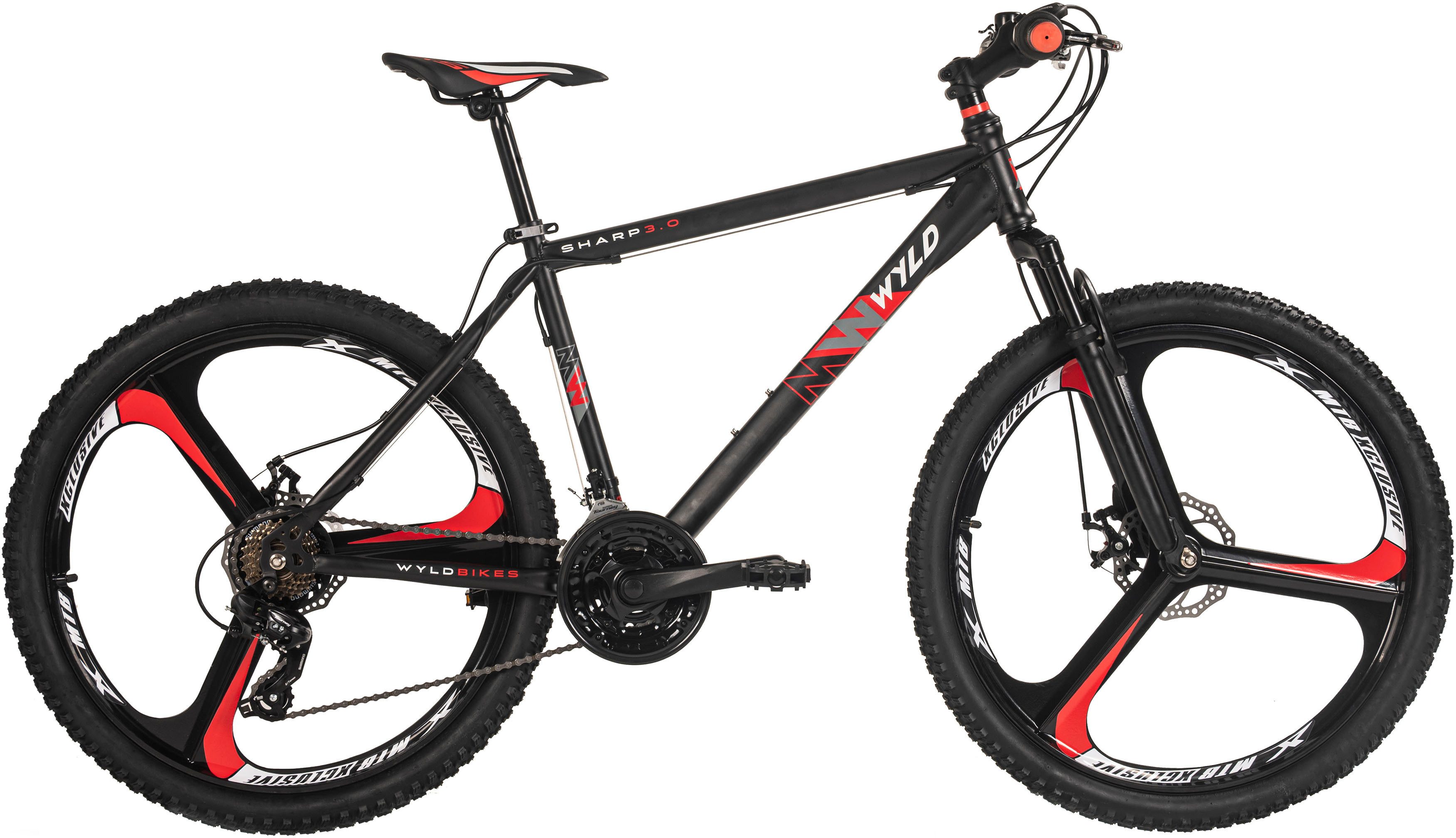 WYLD Mountainbike Mountainbike Hardtail 26'' Sharp Schwarz-Rot 21 Gänge RH 46 bzw. 51cm, 21 Gang, Kettenschaltung