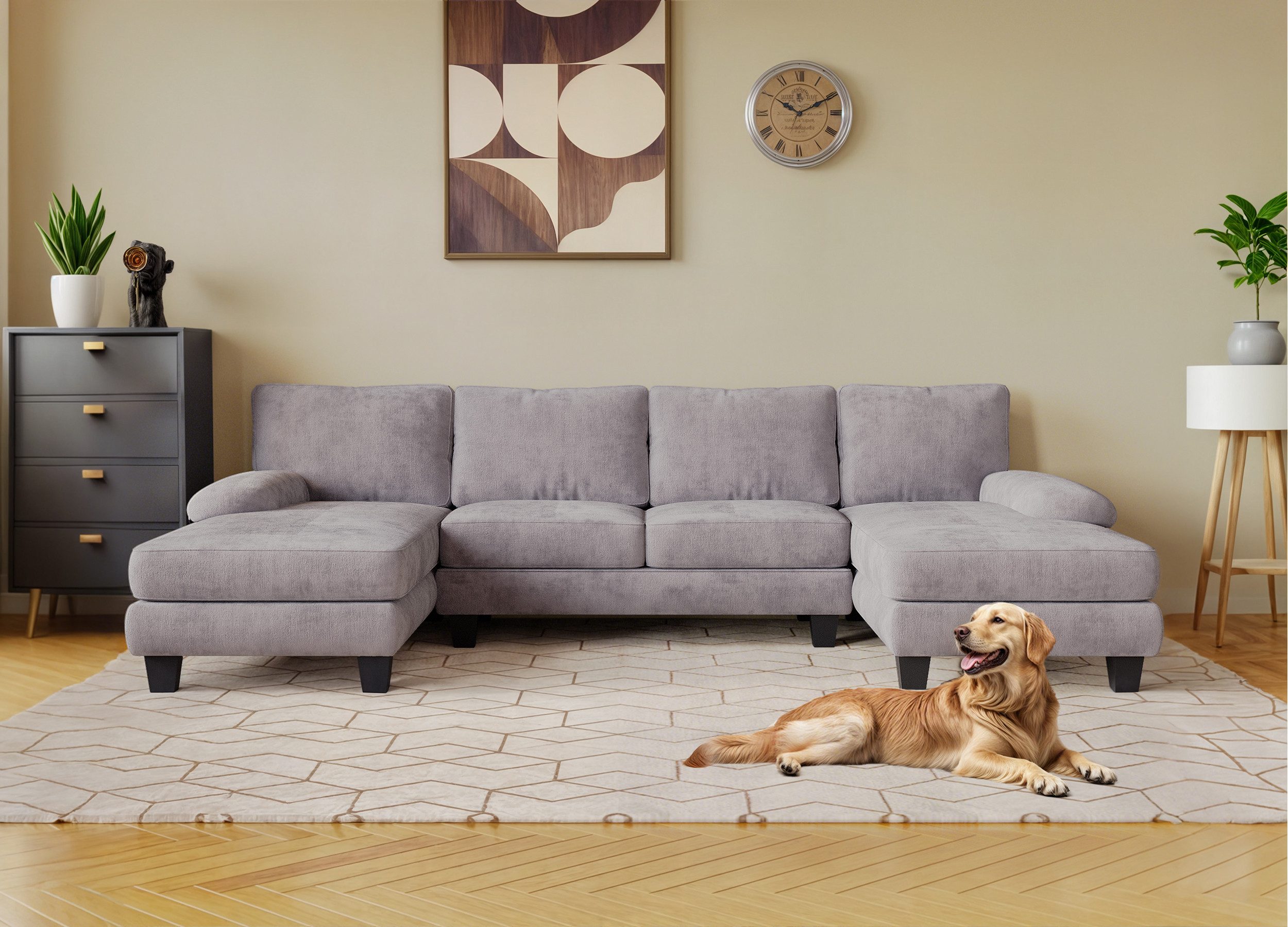 HOMALL Ecksofa U-förmiges Sofa, abnehmbar, 292cm*138cm*86cm, mit 4 Kissen., günstig online kaufen