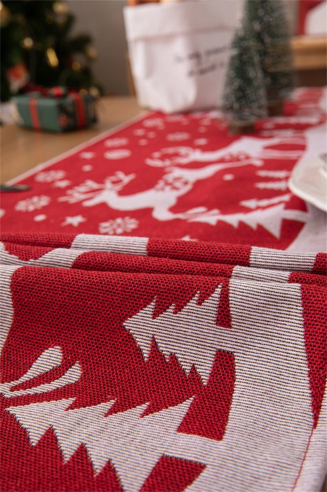 Rouemi Tischband Weihnachten Weihnachten Druck Tischdecke, 35×180cm Polyester Rot-C Tischdecken, Elch