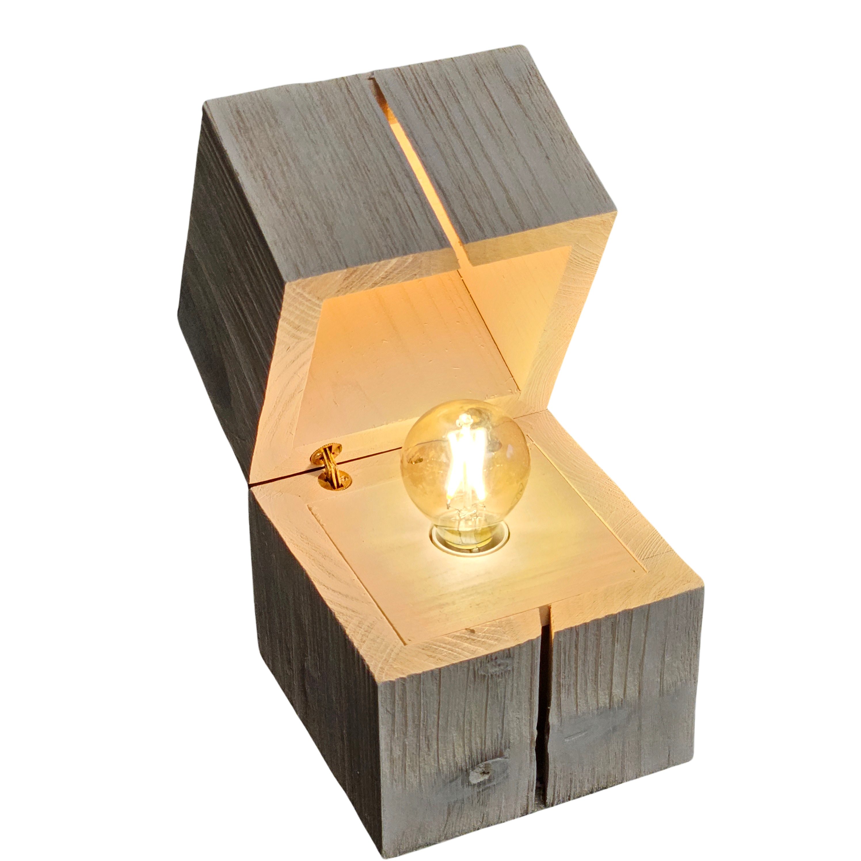 Lichthandel Hoch LED Tischleuchte Nachttischlampe Vintage Holzleuchte Industrial Holz schwarz/weiß, LED wechselbar, warmweiß, Holzoptik