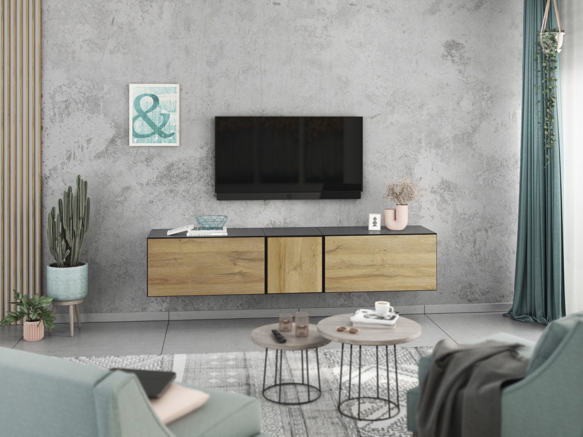 moebel-dich-auf Lowboard VARIANTO 3 (3 tlg., 190 cm breit, TV-Board bestehend aus 2x Schränken mit Klappe und 1x Schrank mit Tür), stehend und hängend