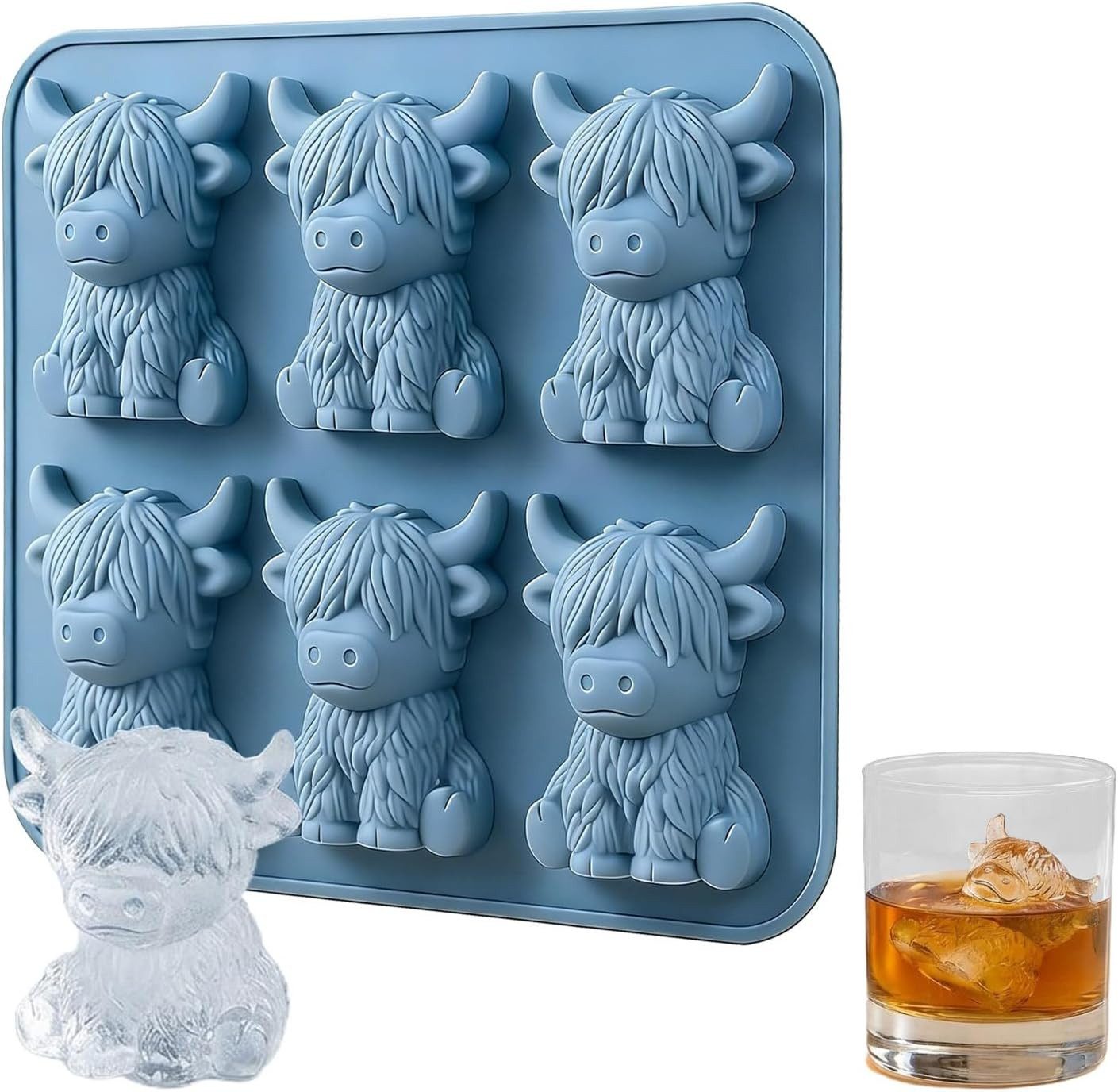 Agger Eiswürfelform Niedliche Mini 3D Hochlandrind Eiswürfelform,lustige Silikonformen, Wiederverwendbare Eiswürfelforms für Schokolade, Bonbons und Seife