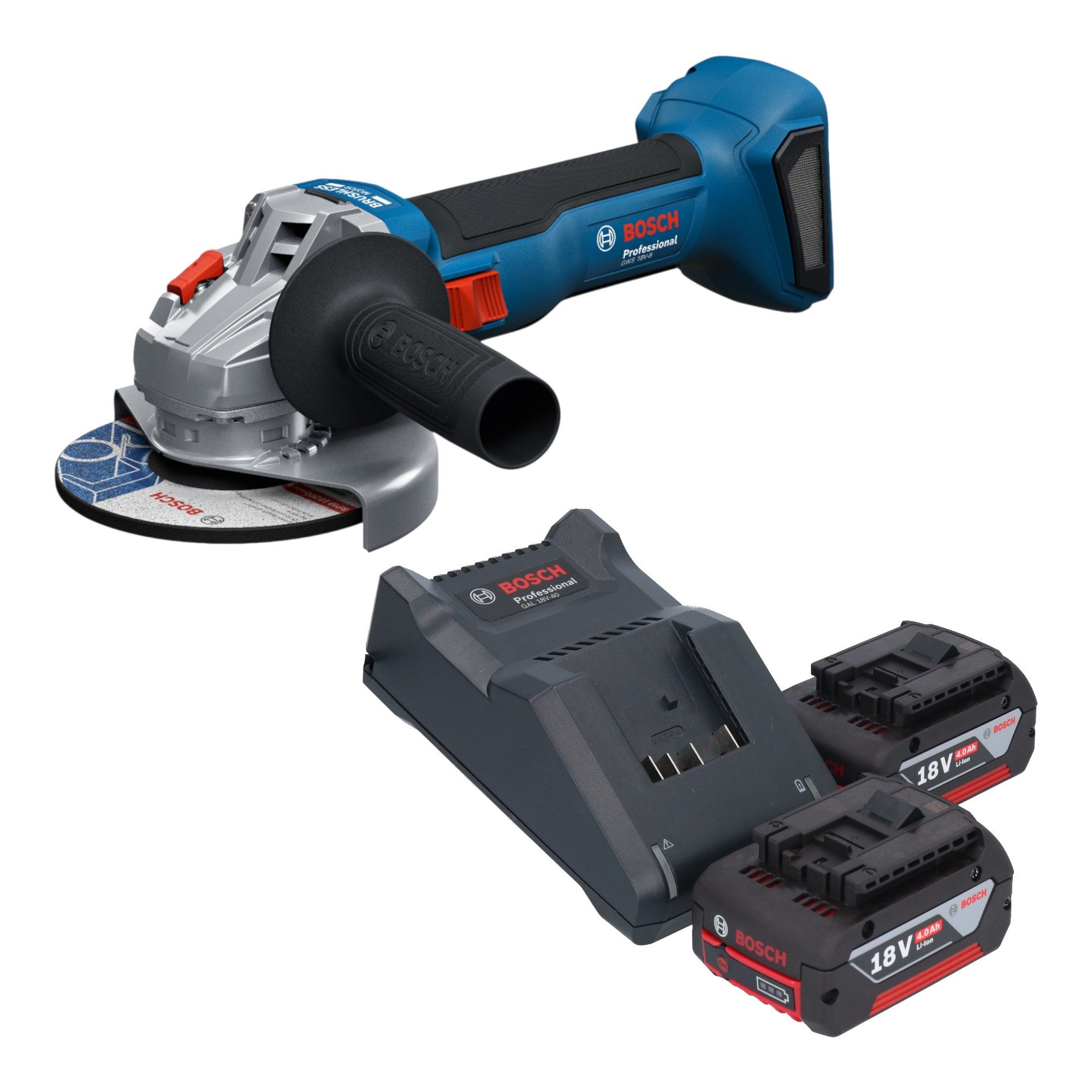 Bosch Professional Akku-Winkelschleifer GWS 18V-8 Professional 18 V 125 mm Brushless + 2x Akku 4,0 Ah