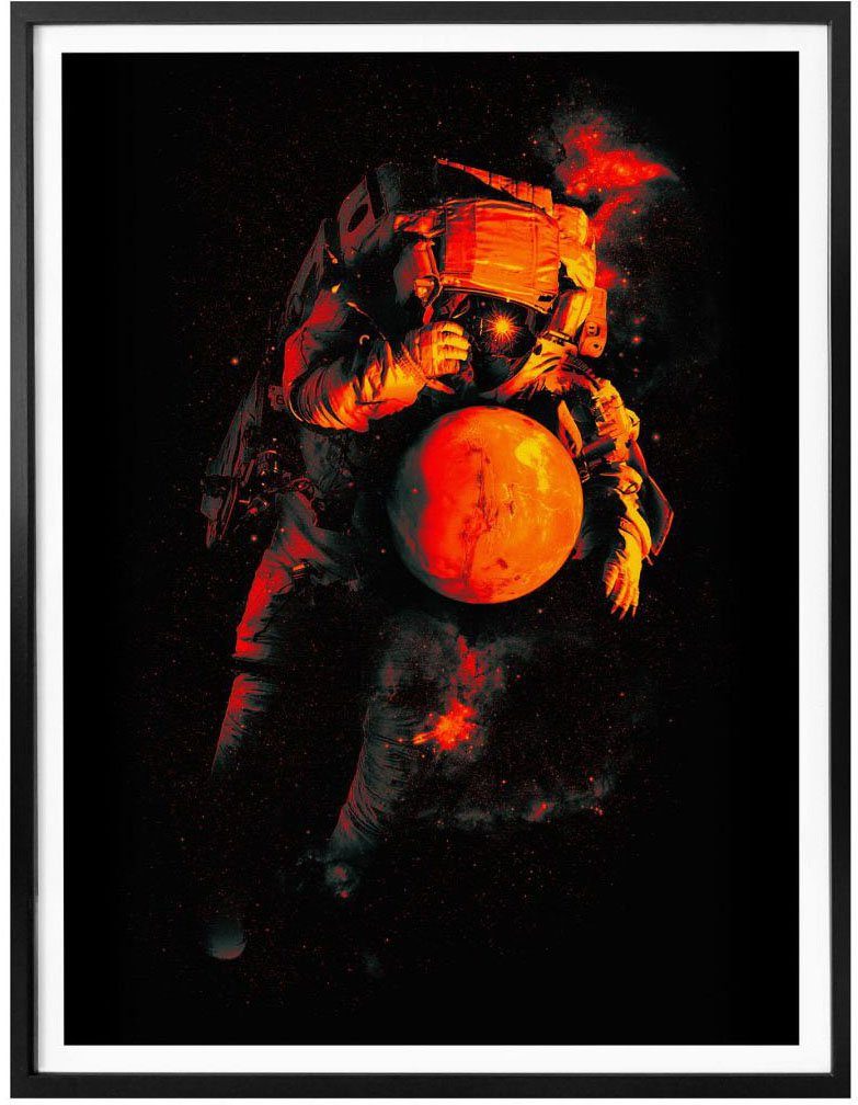 Poster St), (1 Weltall, Mars Astronaut Wandbild, Bild, Schwarz Wandposter Poster, Astronaut Wall-Art
