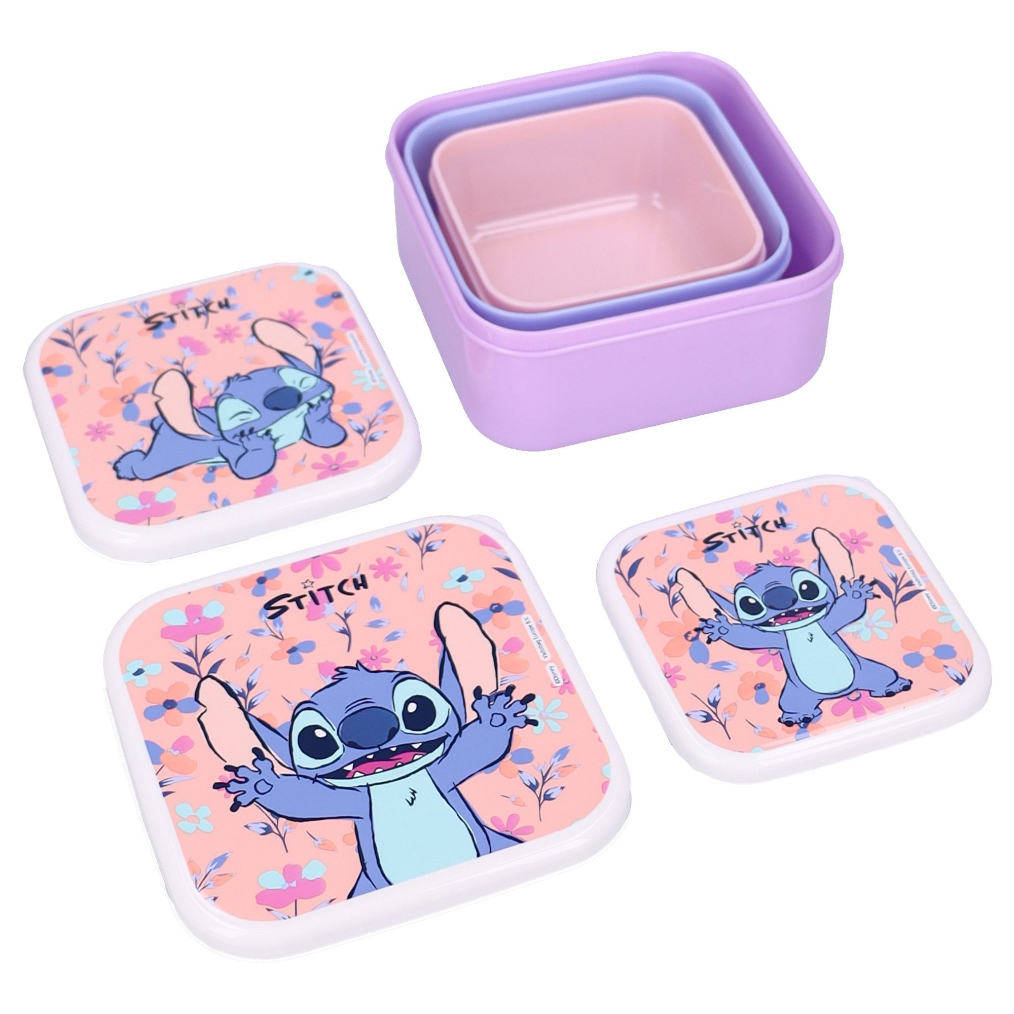 Lilo & Stitch Lunchbox Aufbewahrungsboxen 3er Set Fresh Bites für Alltag und unterwegs, (Spar-Set, 3-tlg., 3x teilig, 3x deckel)