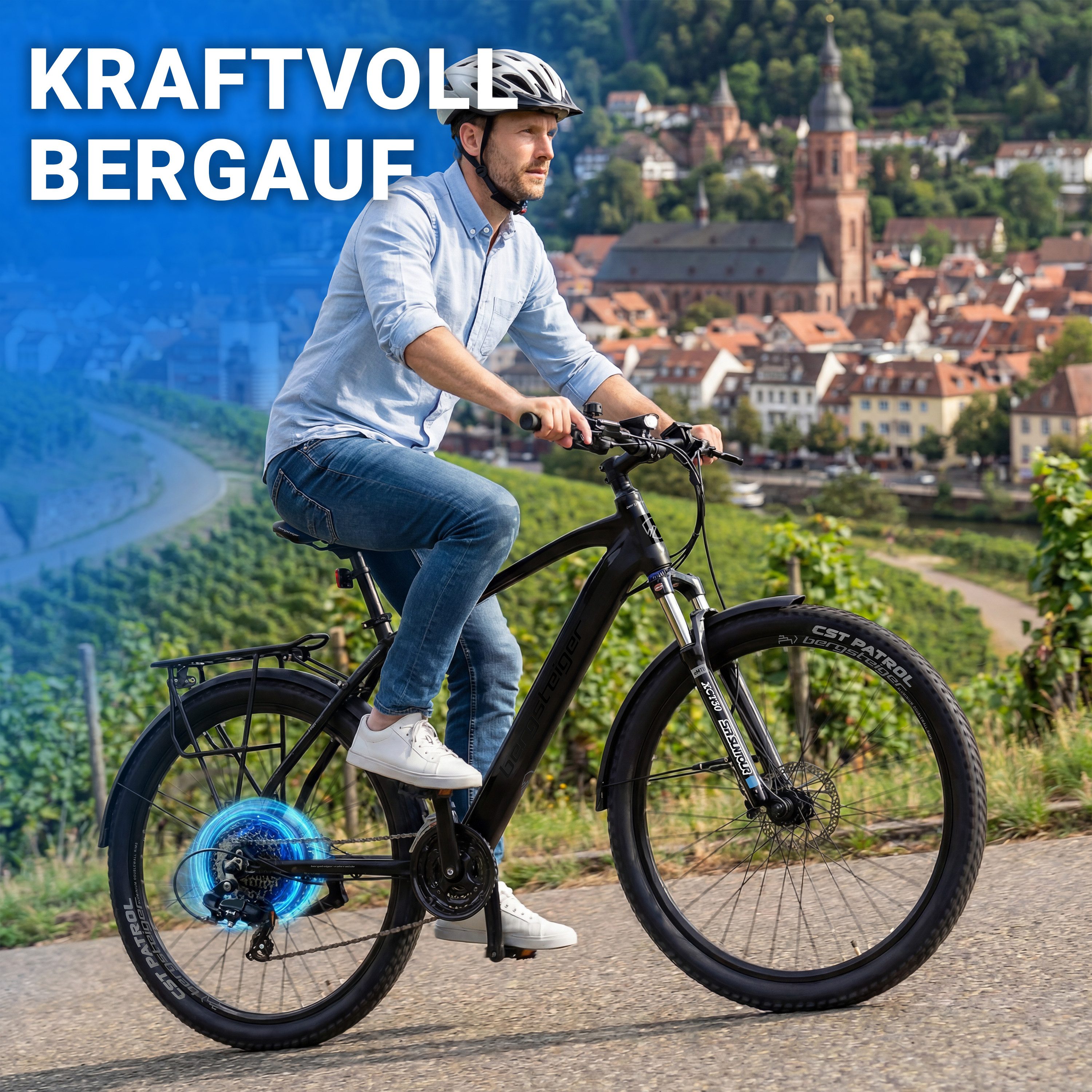 bergsteiger E-Bike Mountainbike Cannock mit 250 Watt Motor, 36V 10.4Ah & 12Ah Akku, Damen, Herren, 24 Gang, Kettenschaltung, Heckmotor, Hydraulikbremsen