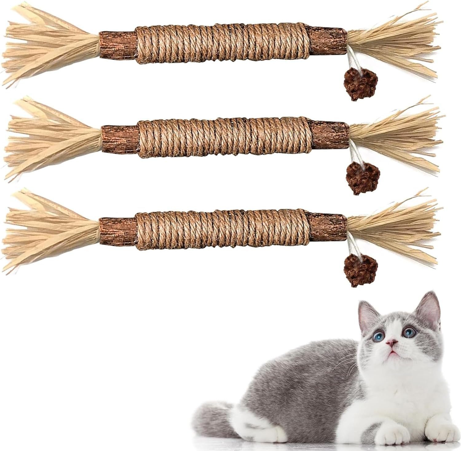 MuffiMau Жевательные игрушки Katzenminze Sticks, Kauhölzer, Katzensticks für Zahlpflege, (3-tlg), Unterstützt gesunde Zähne, entfernt Plaque & sorgt für frischen Atem
