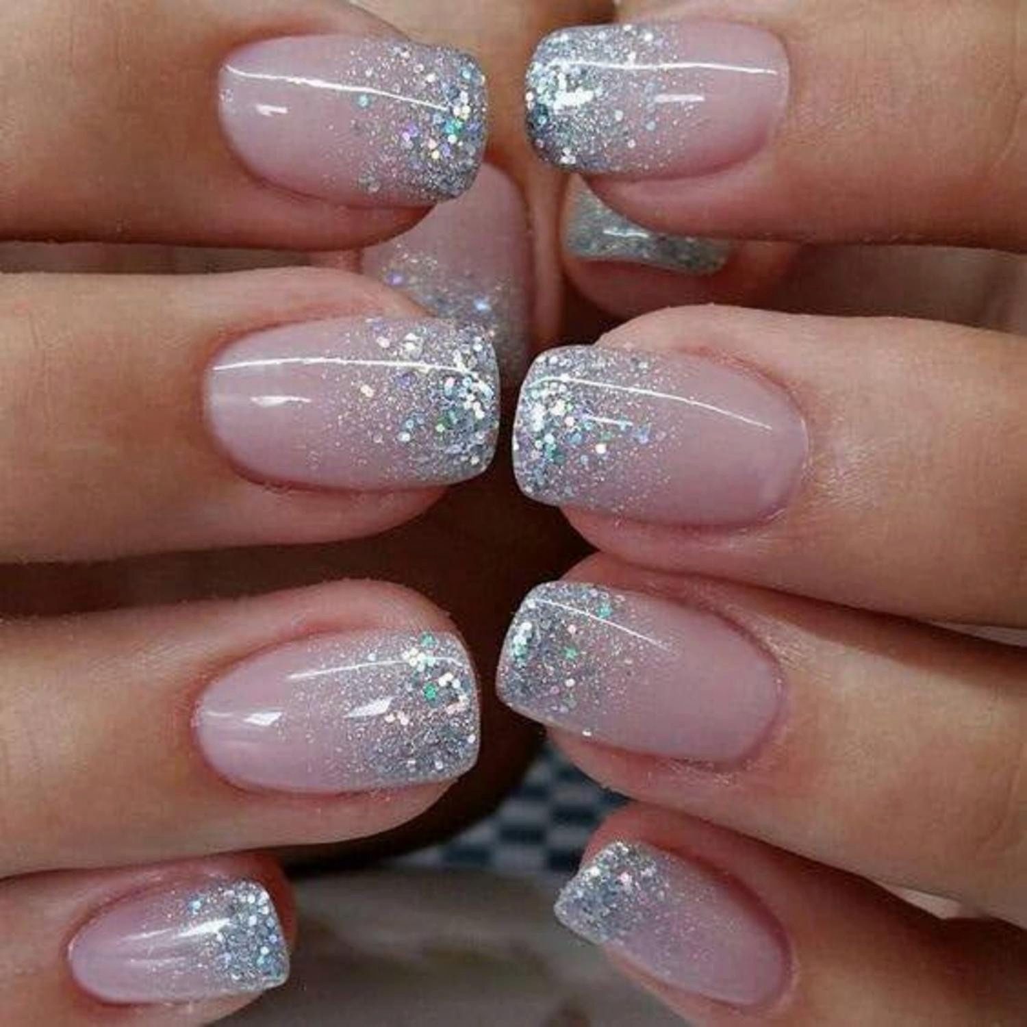 Kunstfingernägel 24er Set Silber Glitzer Nägel zum Aufkleben Pink Eckig Glossy Fake
