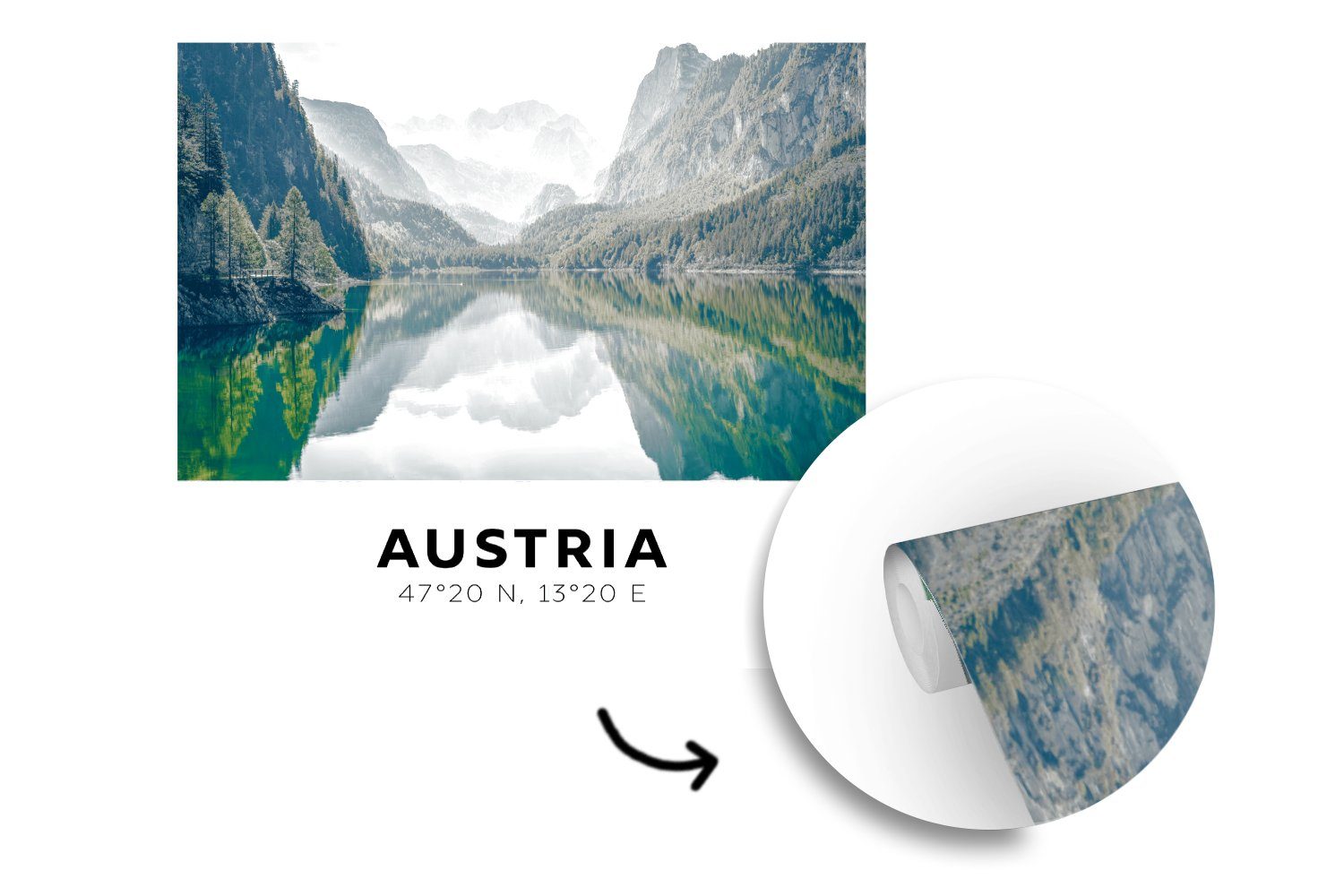 - See - Matt, Vinyl oder Wandtapete Wohnzimmer Fototapete MuchoWow Berge, für Österreich bedruckt, (5 Tapete Schlafzimmer, St),