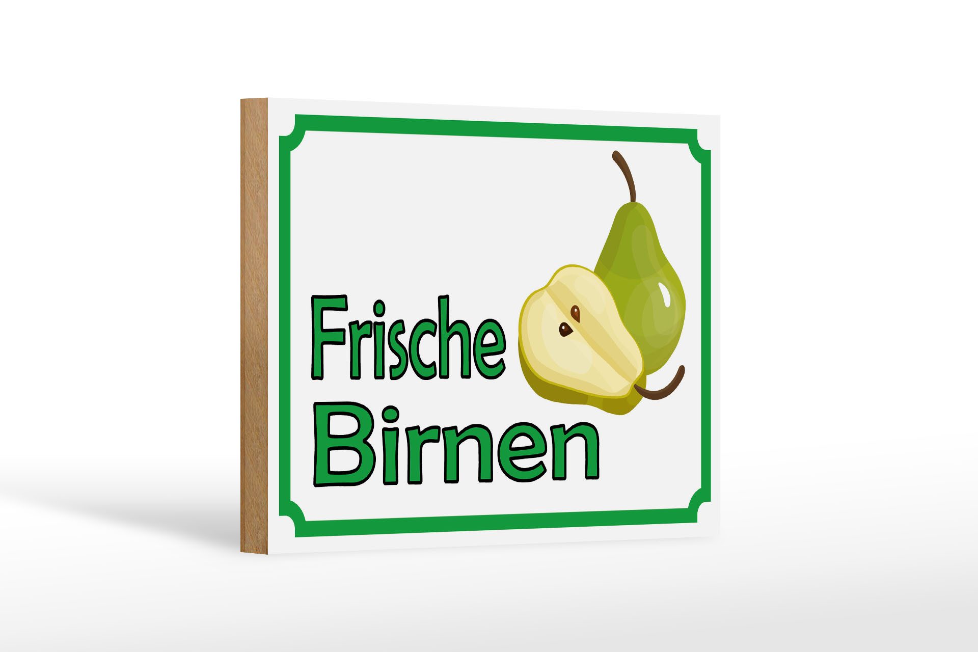 Holzbild Hinweis 18x12 cm frische Birnen Hofladen
