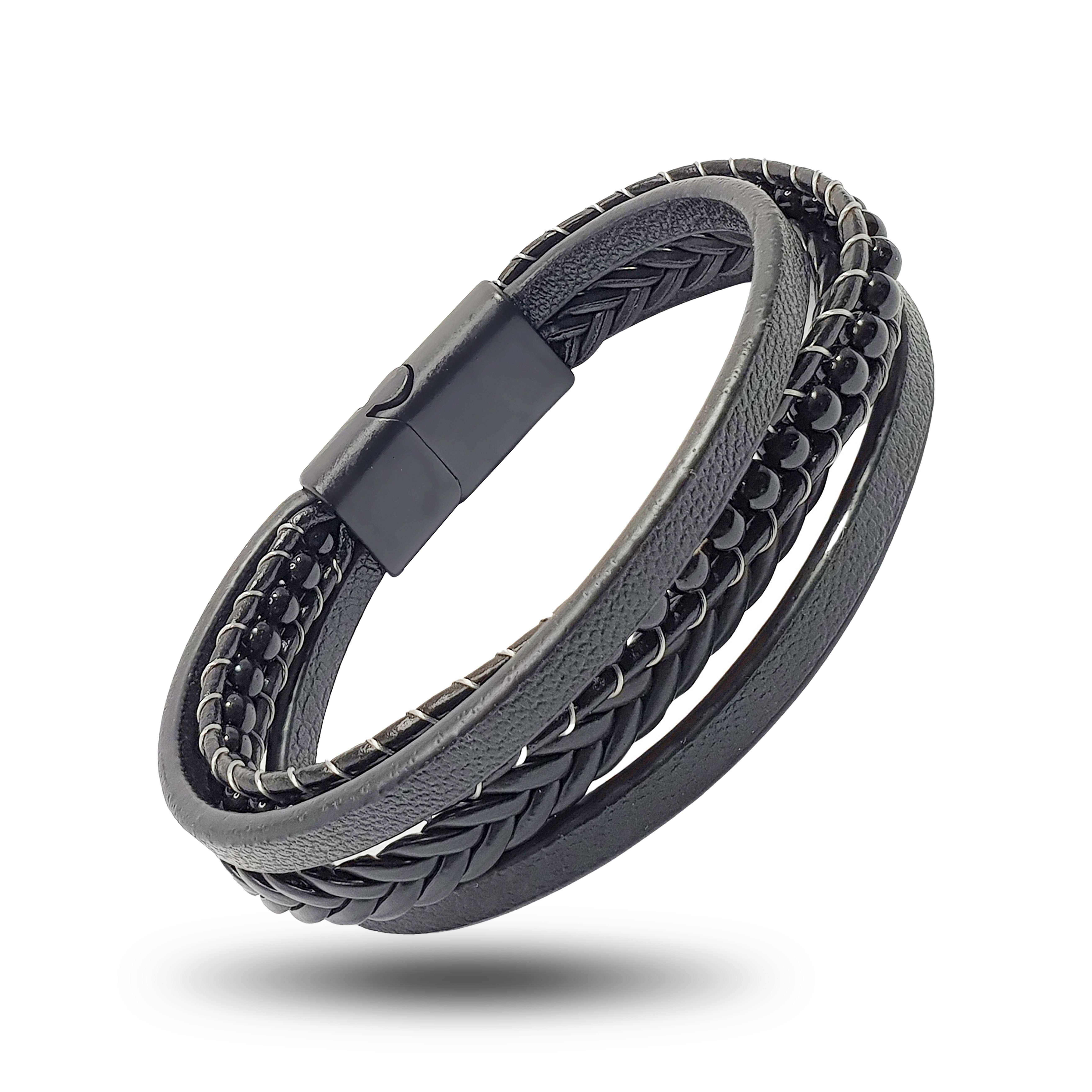 NAHLE Lederarmband Herren Leder, Schmuckbox), Magnetverschluss Onyx sicheres mit Lederarmband für mit verschließen Perlen ein (inklusive aus