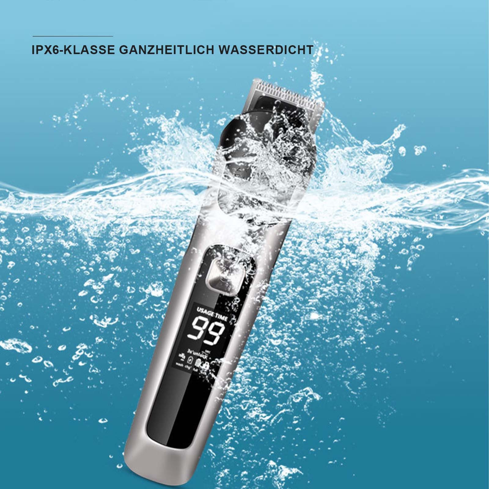 OKWISH Haarschneider 6-in-1 Haartrimmer Set mit digitalem Display, 1 tlg mit R-Klinge IPX6 wasserfest verstellbarem Kamm, Haarschneide- und Pflege-Se für Barthaar Kopfhaar Friseure usw