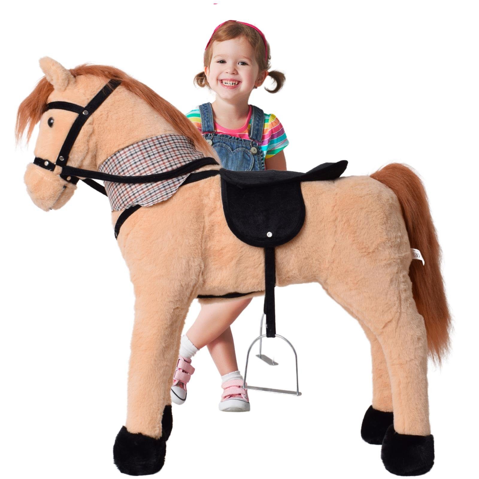 TE-Trend Reitpferd 70 cm Spielzeug Schaukelpferd Pferd zum Draufsitzen beige, mit Soundmodul