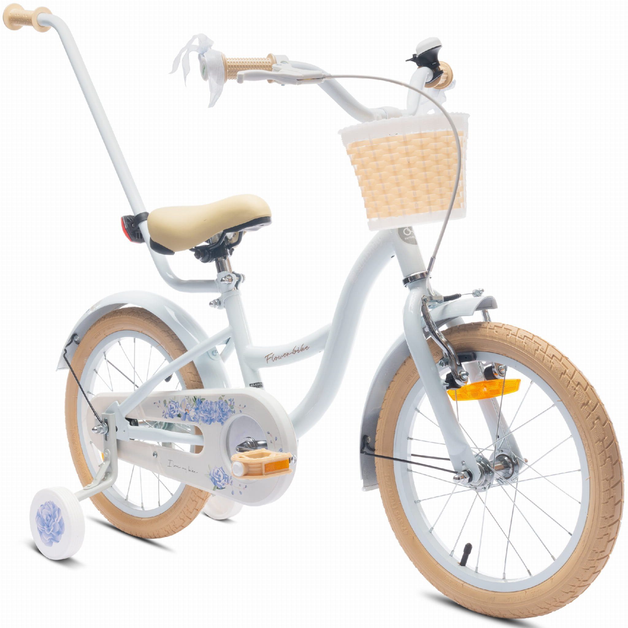Sun Baby Kinderfahrrad SUN BABY Flower Bike 16 Zoll Mädchenfahrrad mit Stützrädern - Hellblau