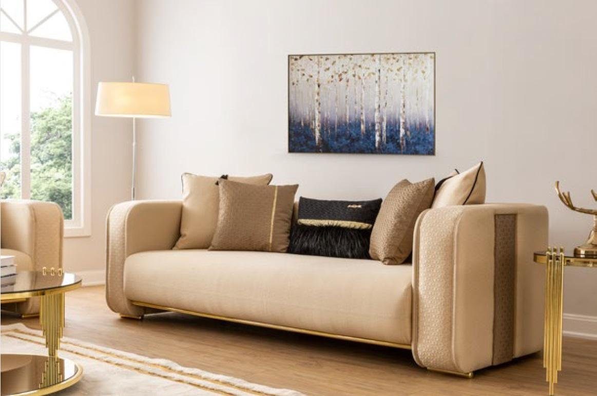 JVmoebel 3-Sitzer Sofa 3 Sitzer Sitz Sofas Modern beige Polstersofa Stoff Design Textill