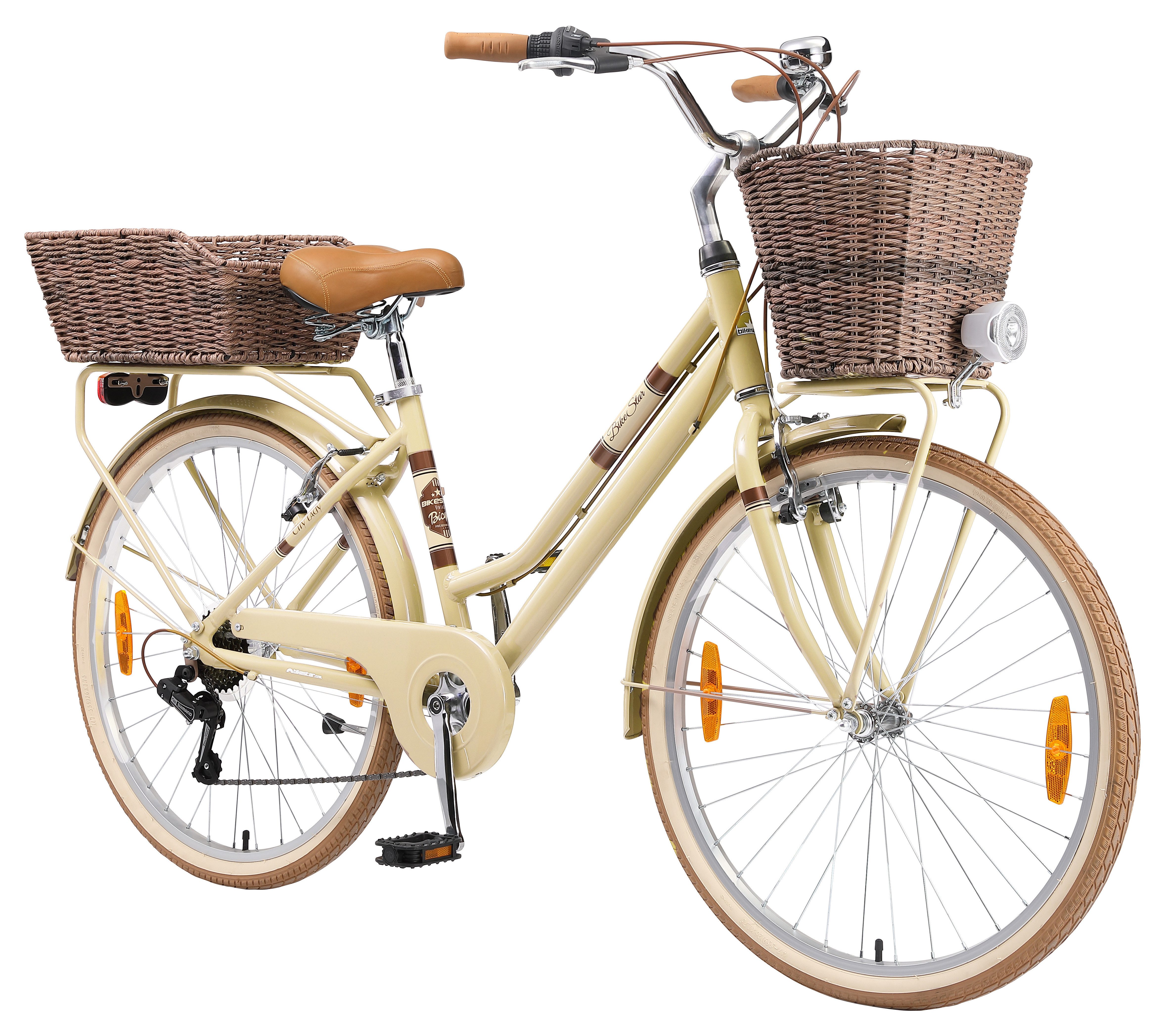 Bikestar Hollandrad 26 Zoll, ab 155 cm, Aluminium, Damen, Herren, 7 Gang Shimano Tourney RD-TY300 Schaltwerk, Kettenschaltung, V-Bremse, Rahmen 40.6 cm, Hollandrad, Retro