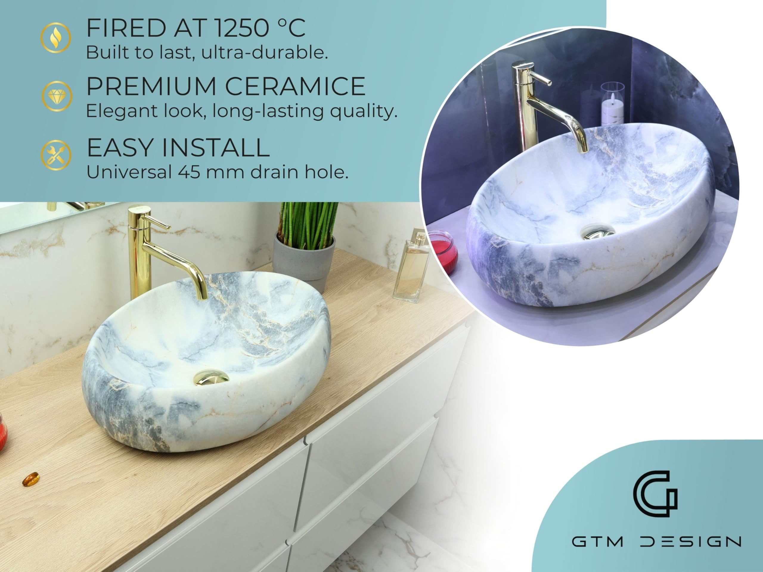 GTM Design Aufsatzwaschbecken LINDA Modern Waschbeckenm