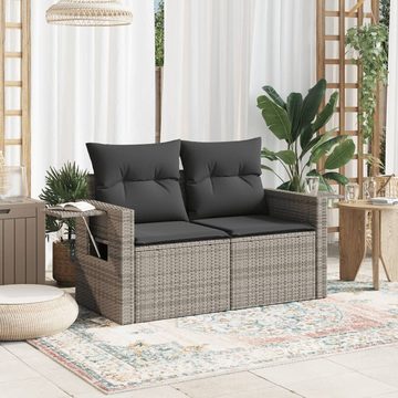 vidaXL Loungesofa Gartensofa 2-Sitzer mit Kissen Grau Poly Rattan