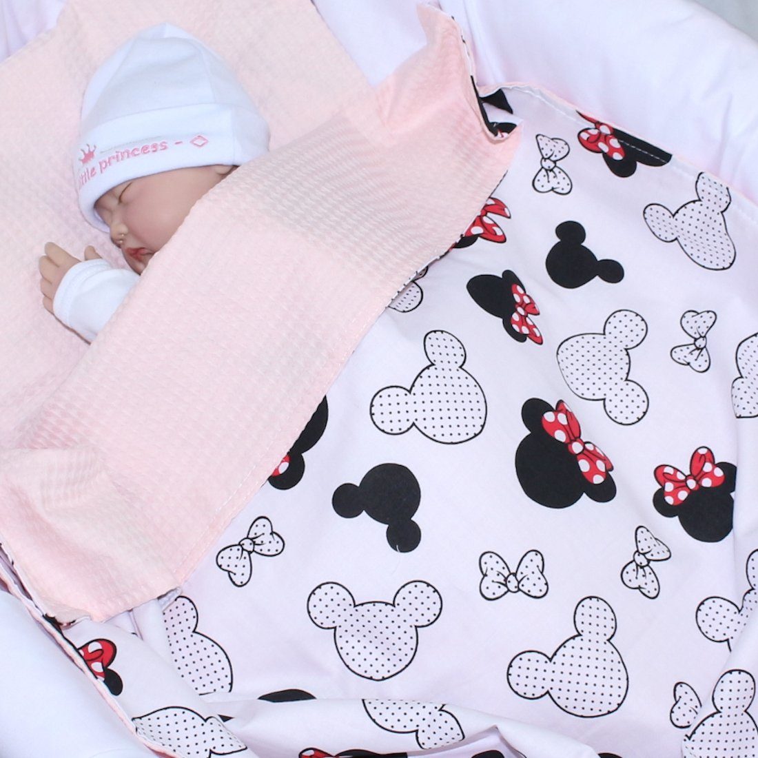 Babydecke Baumwolle Kinderwagendecke, Primawela Kuscheldecke Lachs Waffelpiqué + Minnie Babydecke