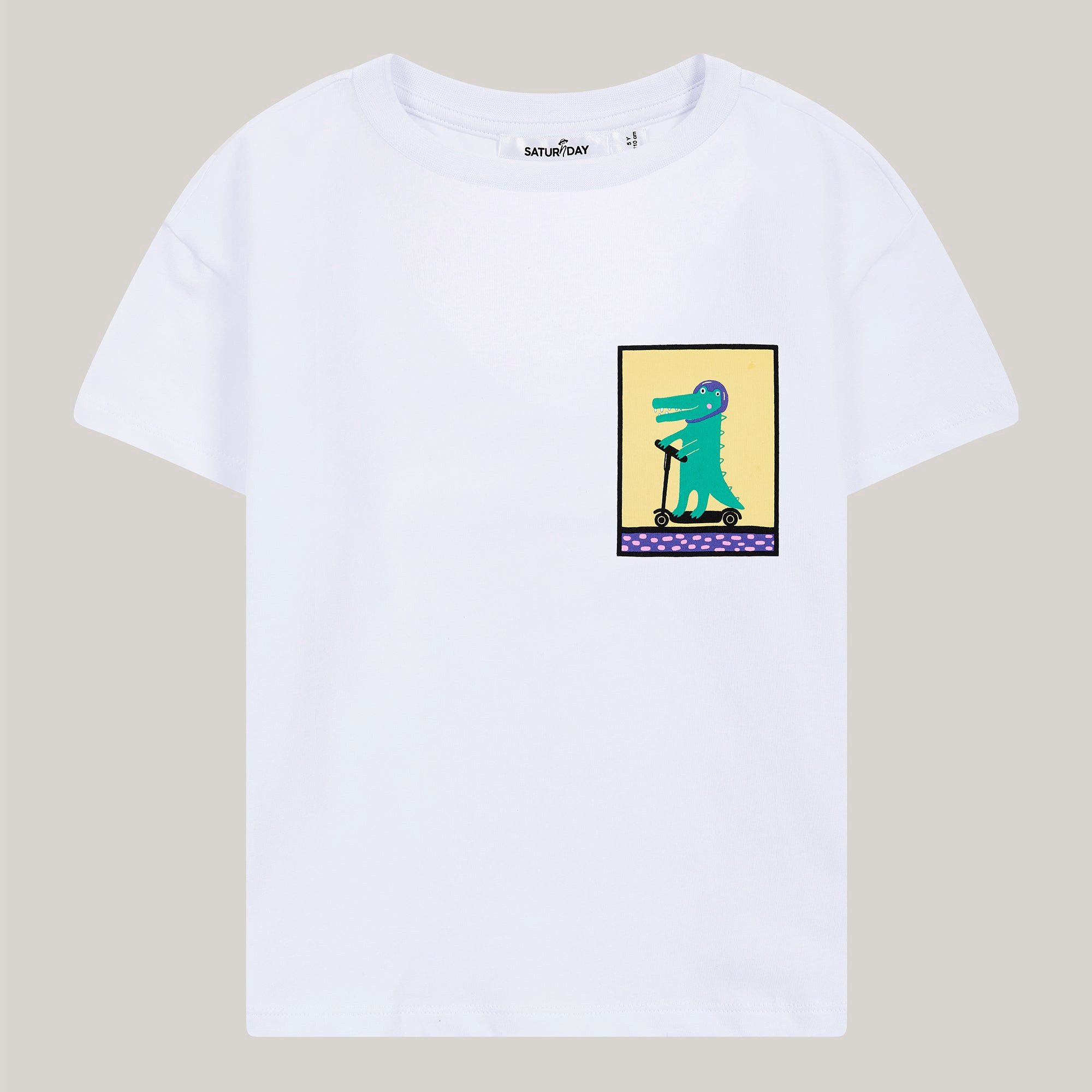 T-Shirt aus Baumwolle mit Print: Krokodil auf Scooter