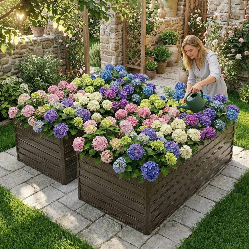 BBWL Hochbeet 2er Set, 219 x 112 x 64 cm, offener Boden, stabile Konstruktion, Metall-Hochbeet, inkl. Handschuhe, für Gemüse, Kräuter und Blumen