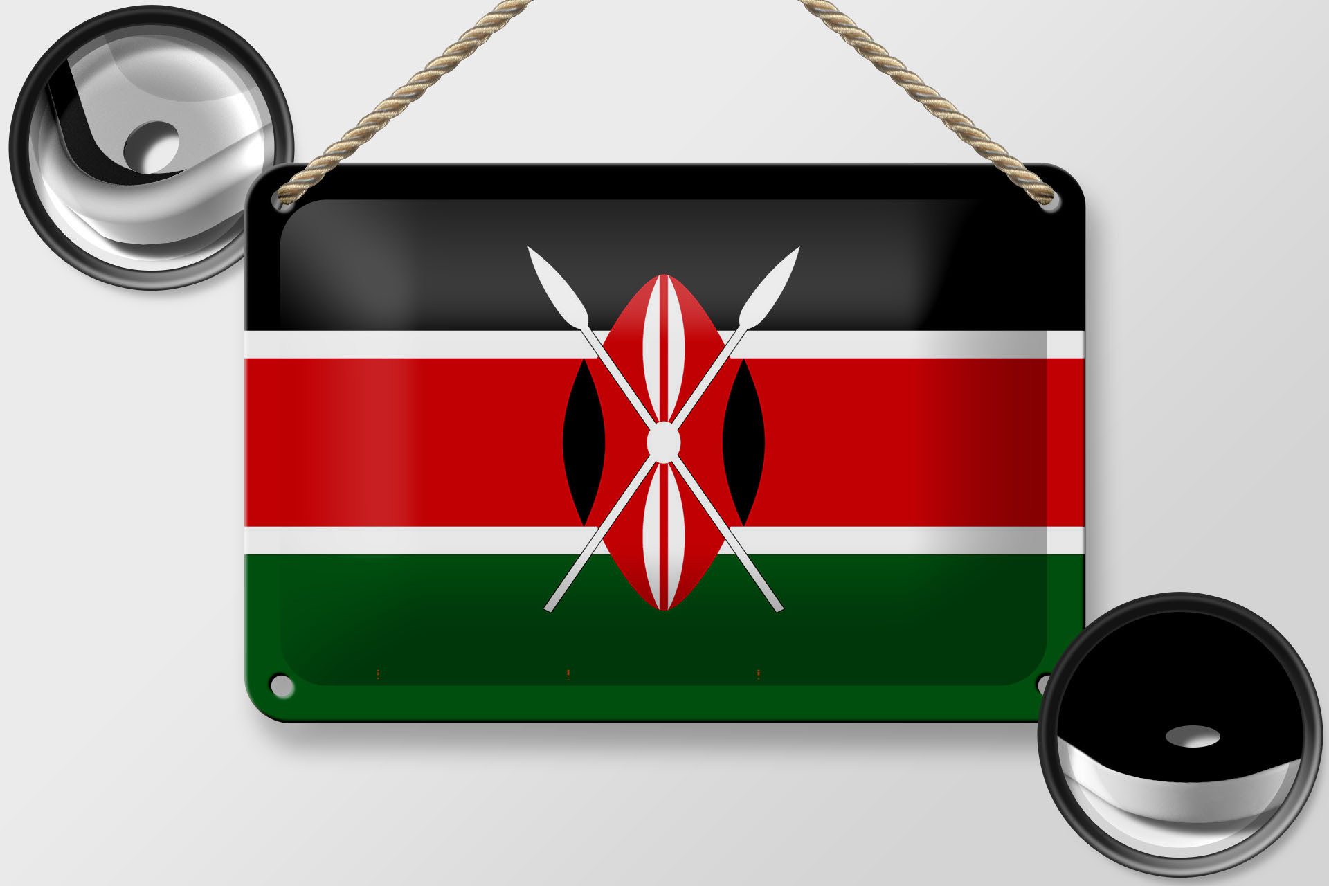 Femer GmbH Metallschild Flagge Kenias 18x12cm Flag of Kenya, (1 St), gewölbte Oberfläche, abgerundete Ecken, umgeschlagene Kanten