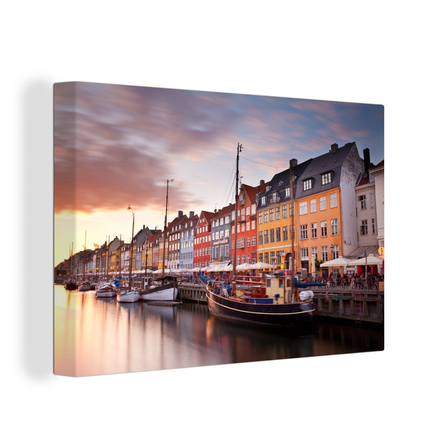 OneMillionCanvasses® Leinwandbild Der Sonnenuntergang am Nyhavn, (1 St), Wandbild Leinwandbilder, Aufhängefertig, Wanddeko, 30x20 cm