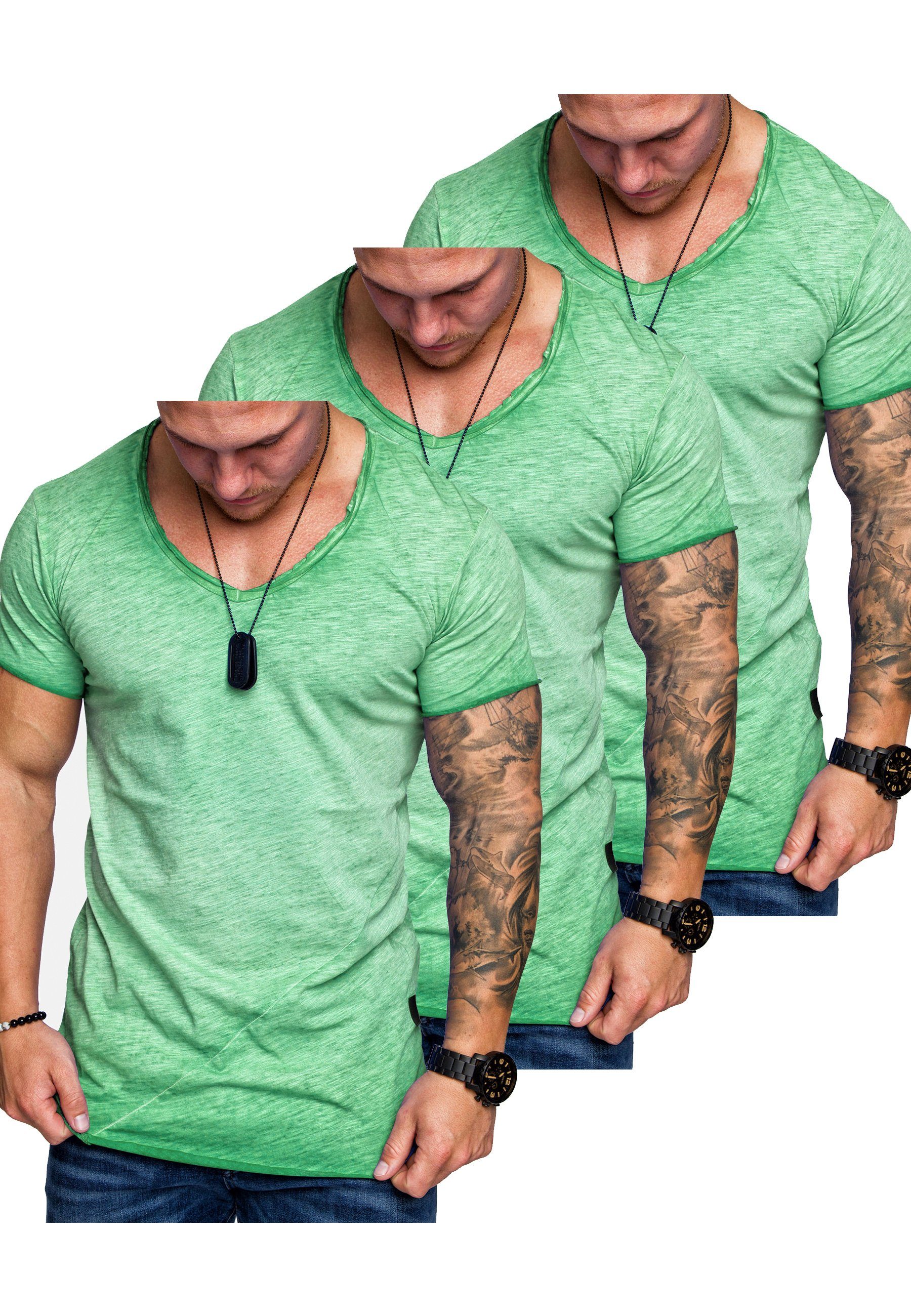 (3x 3. Oversize T-Shirt Mintgrün) (3er-Pack) V-Ausschnitt Amaci&Sons FRANCISCO Herren mit T-Shirt SAN Basic 3er-Pack T-Shirts