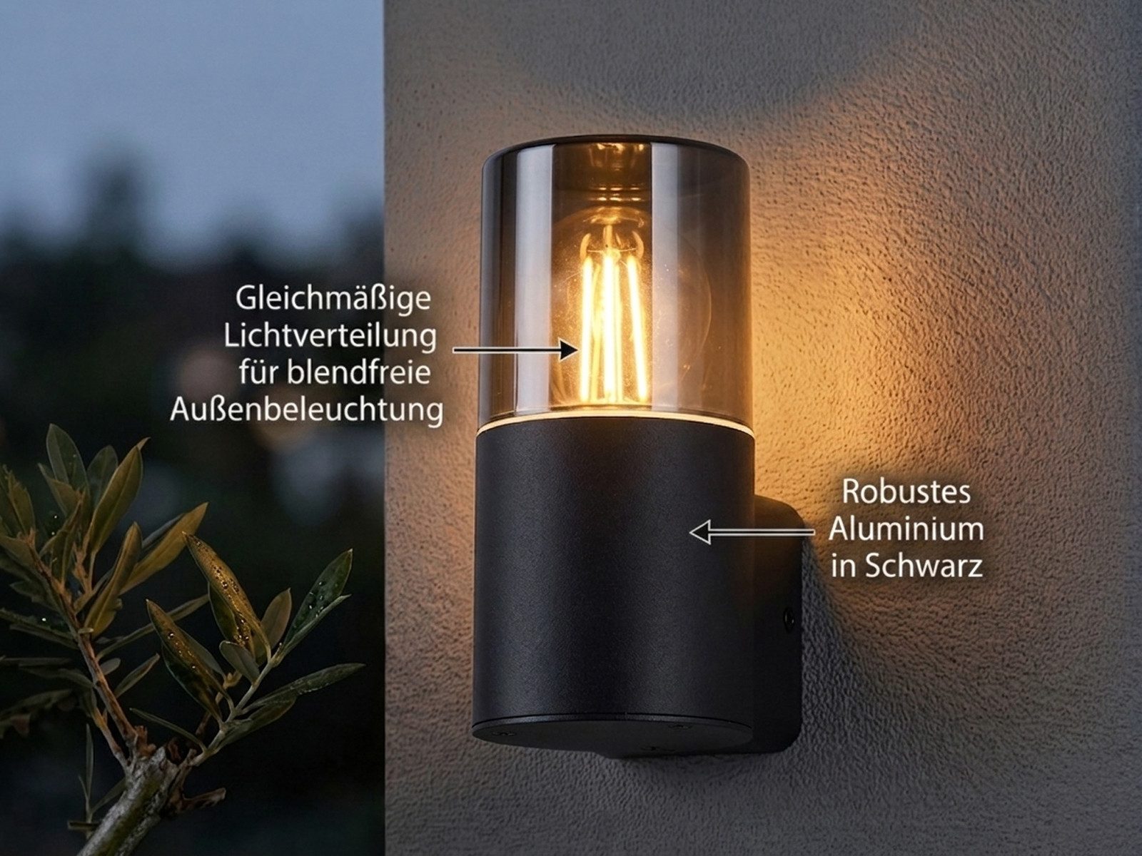 TRIO Leuchten LED Außen-Wandleuchte Schwarz & Rauchfarbig, Höhe 17,5cm, LED wechselbar, Warmweiß, Wand Außenlampe zur Fassadenbeleuchtung & Hausbeleuchtung Haustür