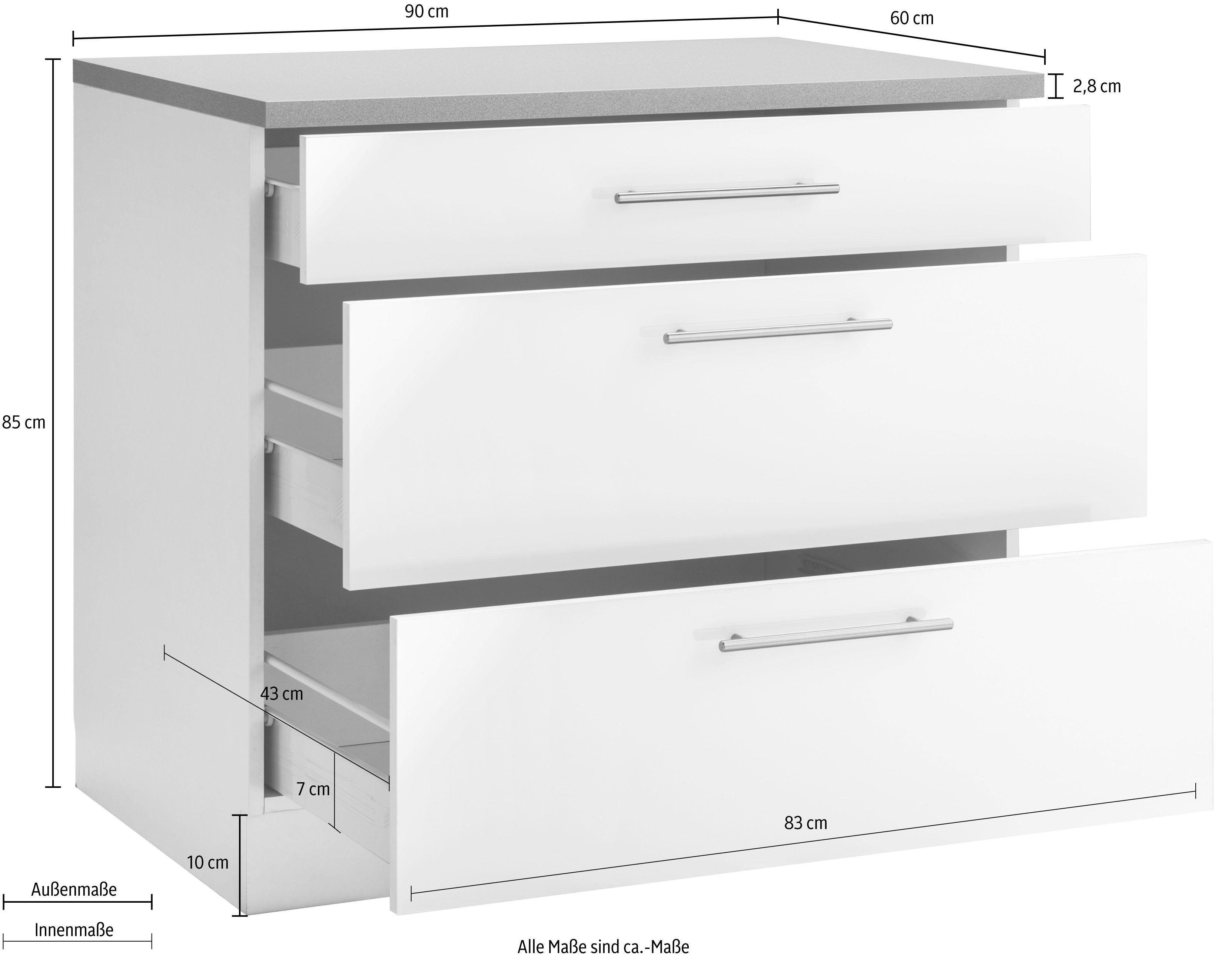 wiho Küchen Unterschrank Cali 90 cm breit, mit 2 großen Auszügen – Bild 5 von 5