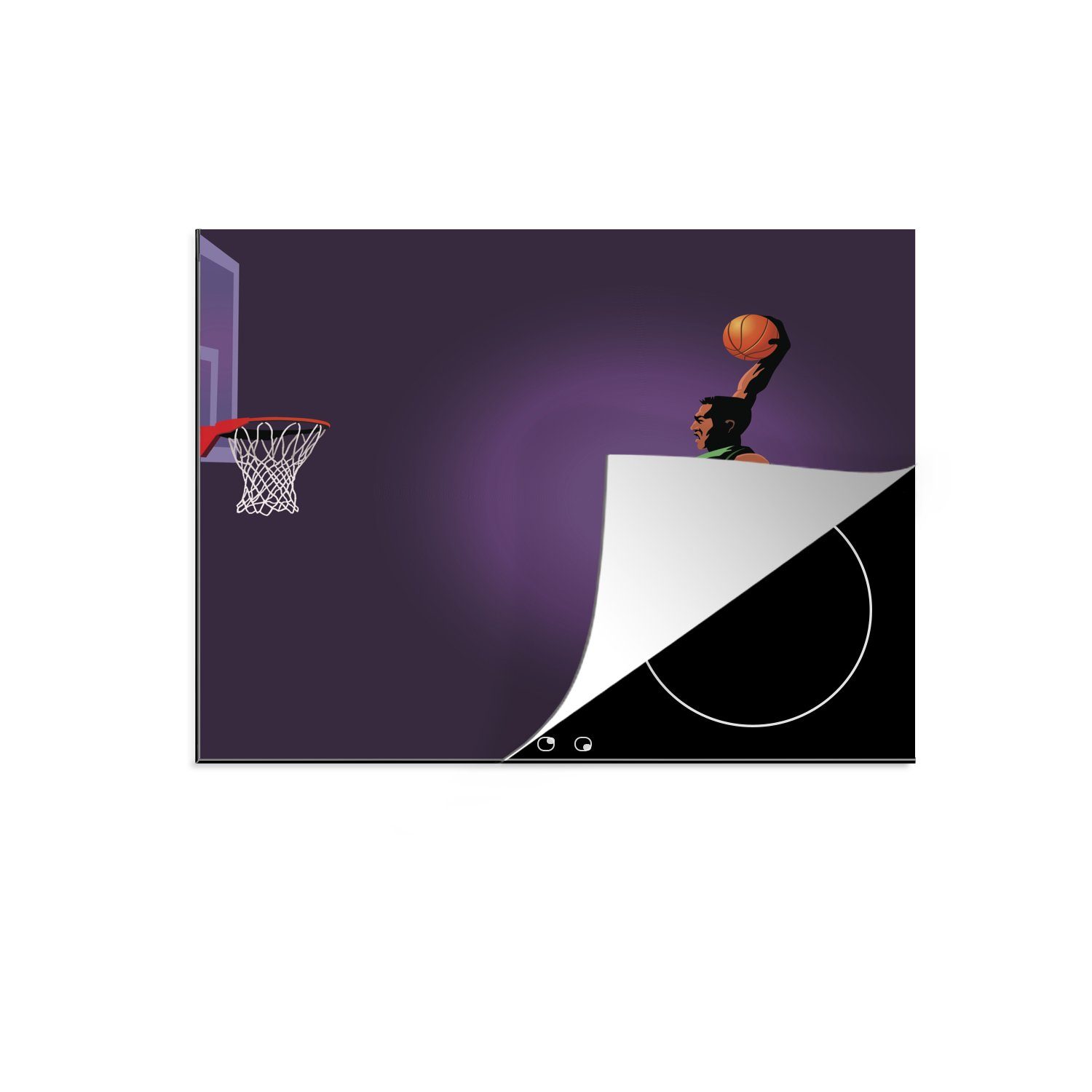 tlg), Herdblende-/Abdeckplatte der cm, einen nutzbar, Eine Basketballspielers, Illustration eines (1 Arbeitsfläche MuchoWow spektakulären, 65x52 Vinyl, Mobile Ceranfeldabdeckung