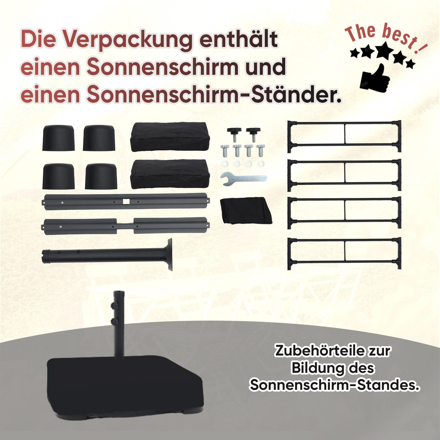 Sekey Sonnenschirm 400 x 220 cm Doppelsonnenschirm mit Kurbel, Groß Gartenschirm, UPF50+, LxB: 400,00x220,00 cm, Ohne/mit 50kg Ständer, UV 50+, wasserdicht, belüftet