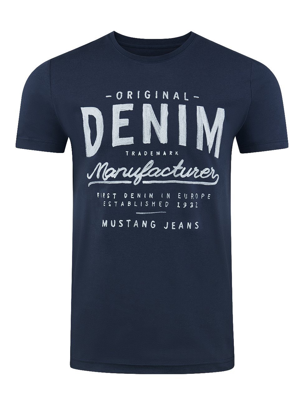 MUSTANG T-Shirt Herren Printshirt Basic Print Regular Tee (1-tlg) Kurzarm Tee Shirt mit Rundhalsausschnitt aus 100% Baumwolle Mood Indigo (5228)