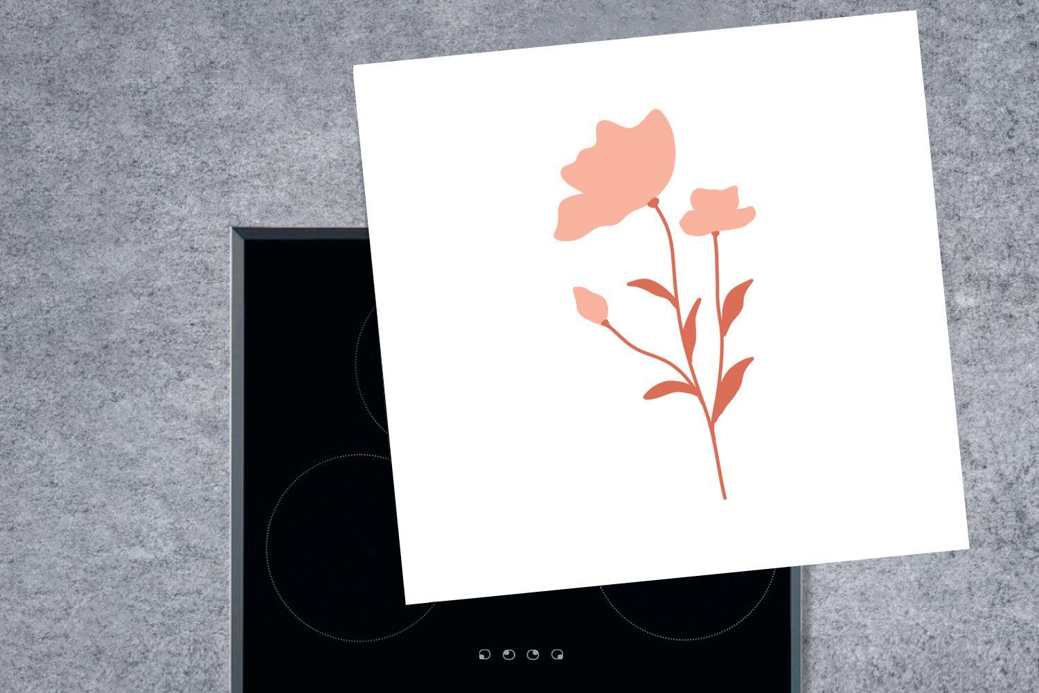 MuchoWow Herdblende-/Abdeckplatte Illustration 78x78 Hintergrund, rosa mit für Vinyl, küche tlg), einer Blume cm, Ceranfeldabdeckung, (1 Arbeitsplatte weißem