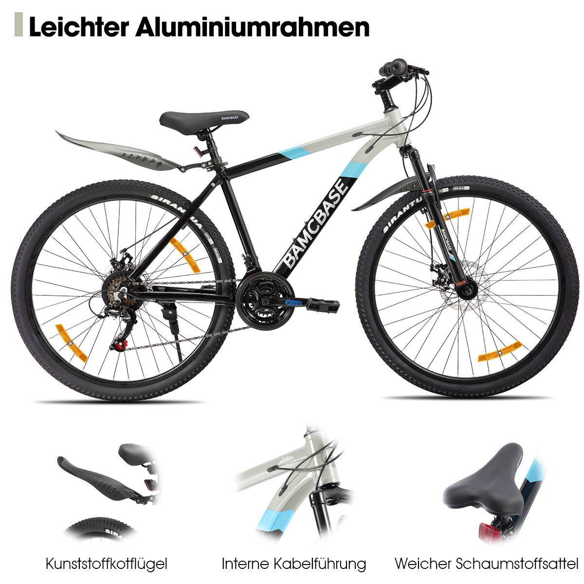 HILAND Mountainbike 26/27,5 Zoll Alu-Mountainbike 21-Gang, Scheibenbremsen & Komfortsattel