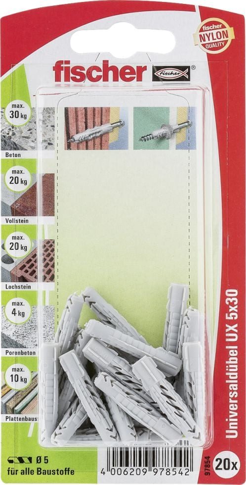 Thumbnail - fischer Schrauben- und Dübel-Set Fischer Universaldübel UX 5.0 x 30 mm - 20 Stück