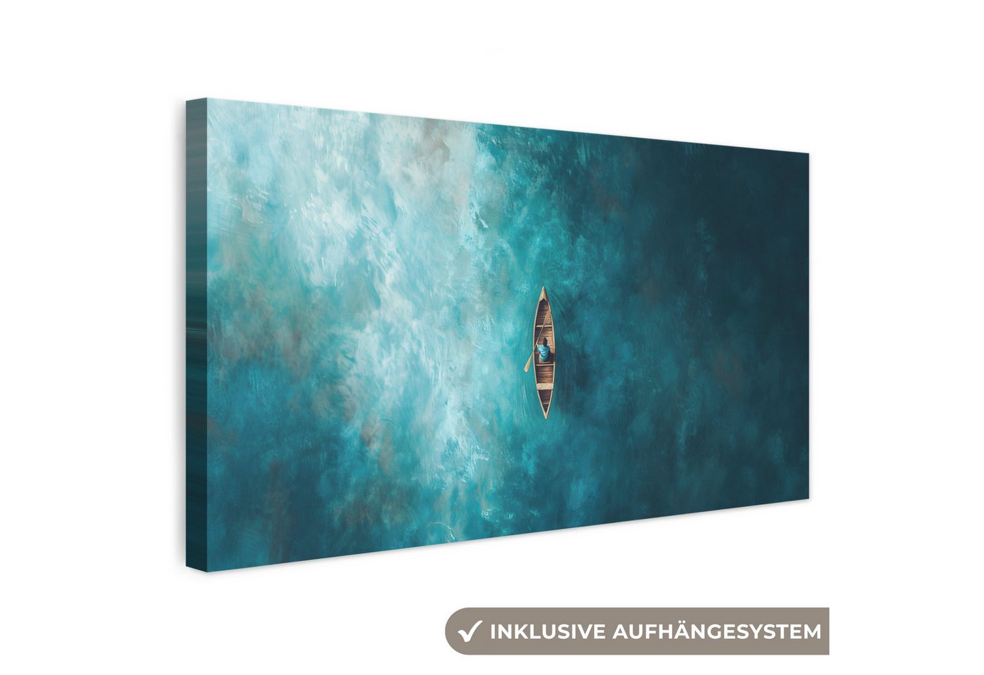 OneMillionCanvasses® Leinwandbild Panorama Boot - Wasser - Blau, Fotodruck (1 St), Wandbild, Deko Schlafzimmer Wohnzimmer Flur 40x20 cm