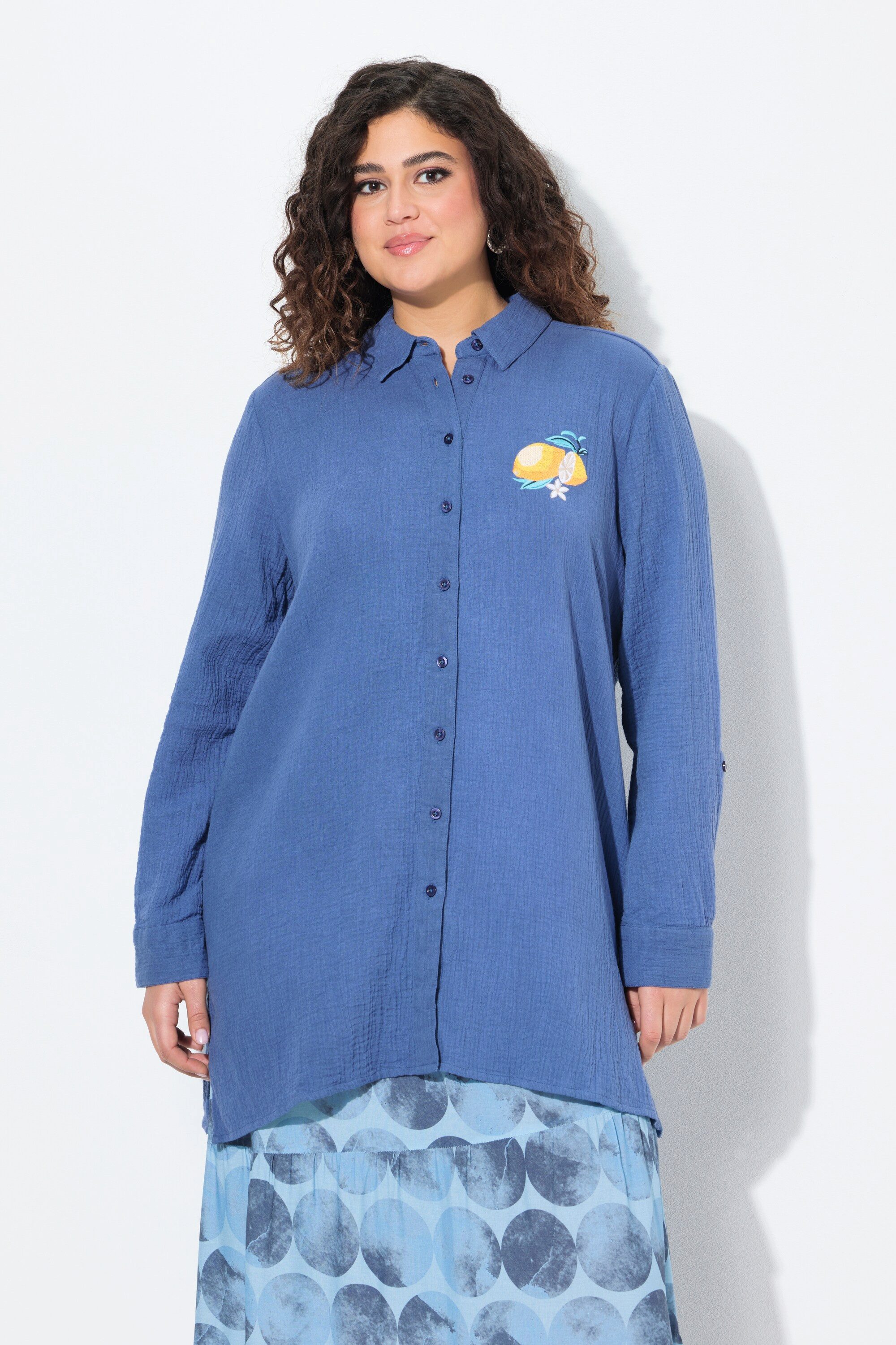 Ulla Popken Hemdbluse Bluse A-Linie Musselin Stickerei günstig online kaufen