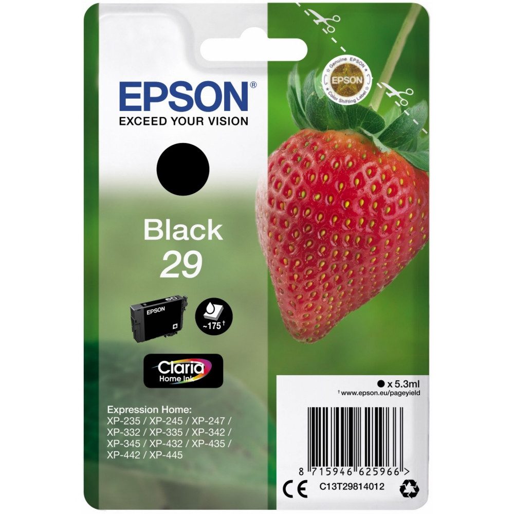Epson Epson 29 Claria Home Tintenpatrone schwarz - Druckerzubehör Tintenpatrone (schwarz, Kosteneffizient; es muss immer nur die jeweilige Farbe ersetzt werden)