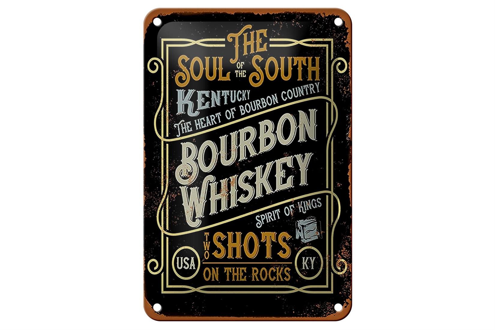 Metallschild Spruch 12x18cm Bourbon Whiskey shots on rocks