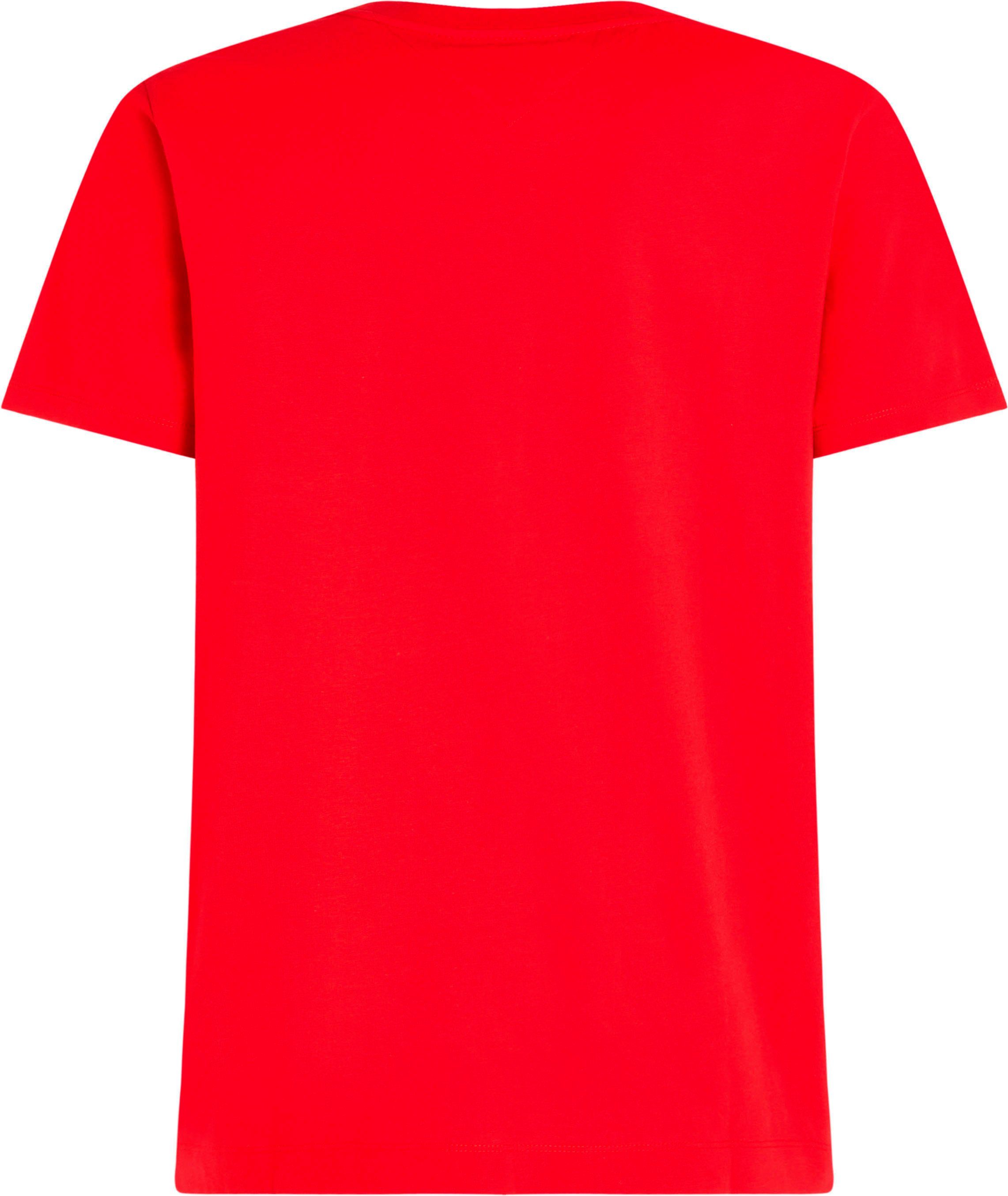 GLOBAL Rundhalsshirt Red TEE mit Hilfiger STRIPE PREP Tommy an in Primary beiden Streifen Ärmeln TH-Farben
