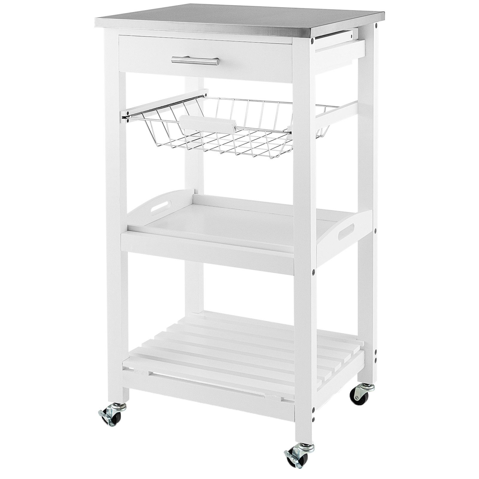 COSTWAY Servierwagen, mit Schublade, Korb & Serviertablett, auf Rollen