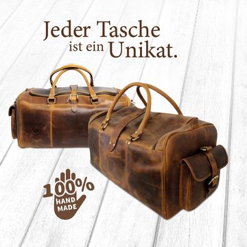 Corno d´Oro Reisetasche Damen und Herren aus Büffel-Leder Vintage Handmade Weekender Groß 40L, breiter verstellbarer Gurt; Handgepäck Tasche für Flugzeug