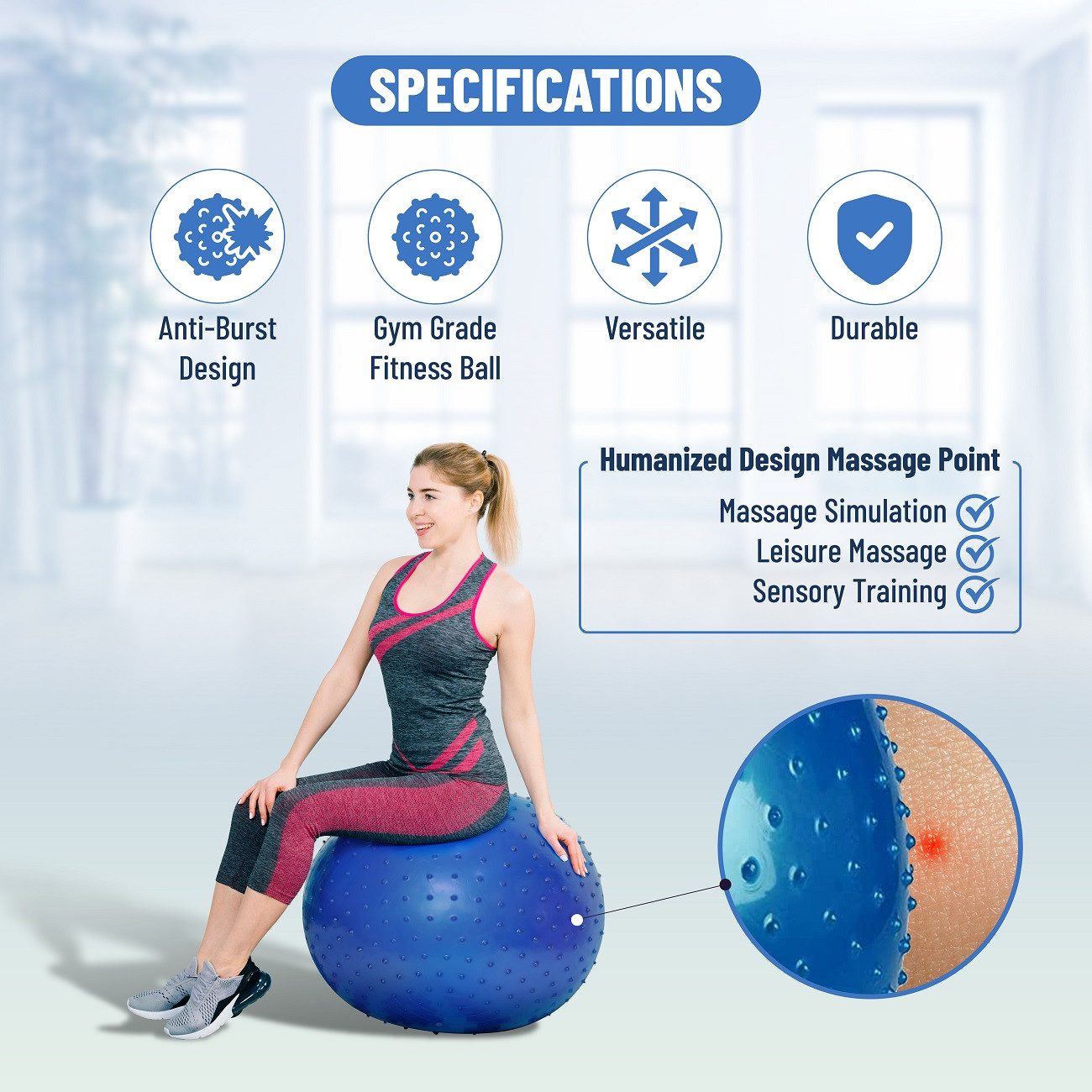 Endless Yogaball Gymnastikball groß, PVC Fitnessball mit Luftpumpe, platzsicher (Sowohl für Männer als auch für Frauen, Sowohl für Männer als auch für Frauen), Balance Ball Stuhl für Fitness Workout Stabilität Pilates